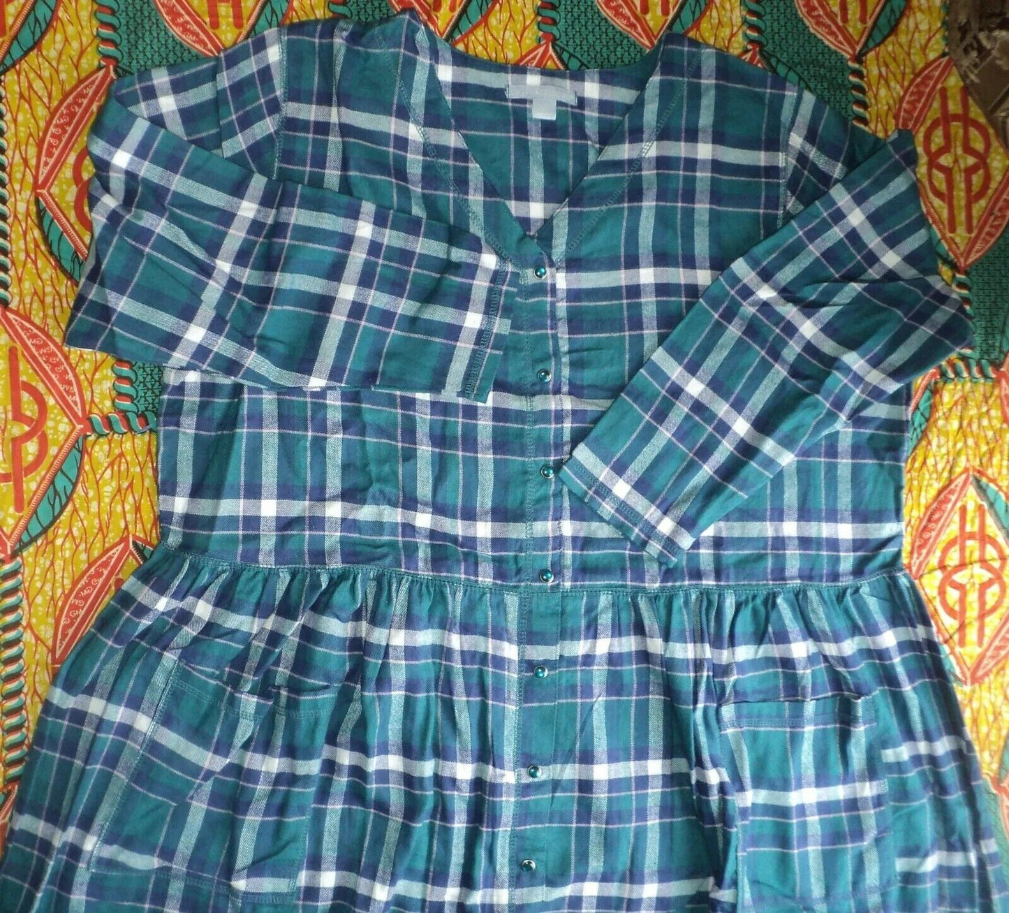 Only Necessities Plus Size Evening Blue Plaid Flannel Snap-Front Lounger Size 5X