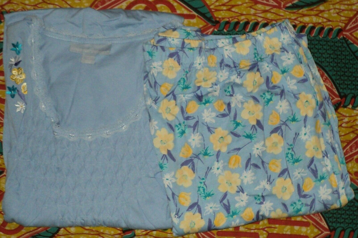 Only Necessities Plus Size Sky Blue Tulip Smocked Capri Pajamas Set Size 2X