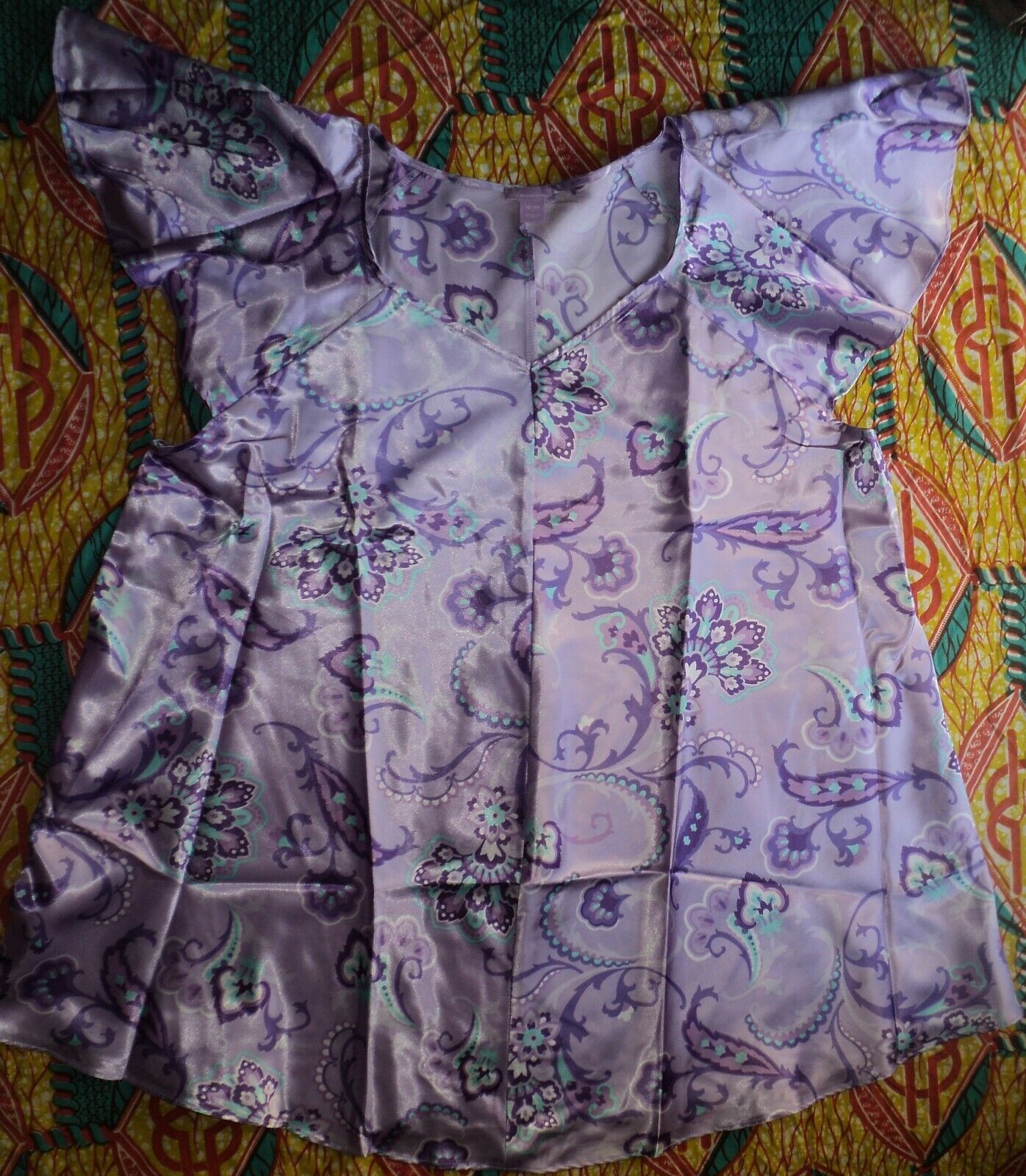 Amoureuse Plus Size Soft Iris Paisley Luxe Satin Pajama Set Size 3X (30/32)