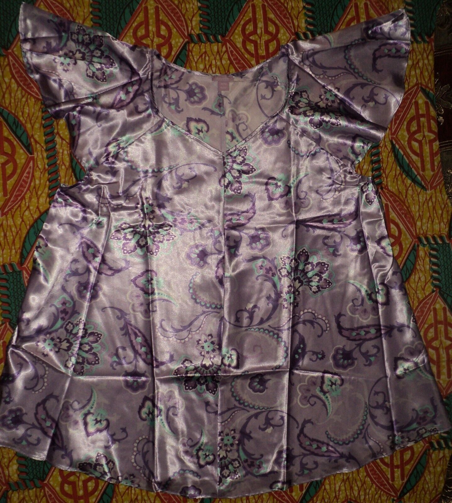 Amoureuse Plus Size Soft Iris Paisley Luxe Satin Pajama Set Size 5X (38/40)