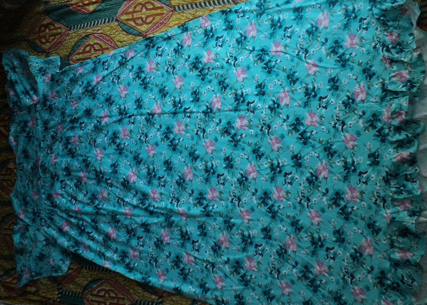Dreams & Co. Plus Size Caribbean Blue Roses Long Cotton Knit Nightgown Size 3X