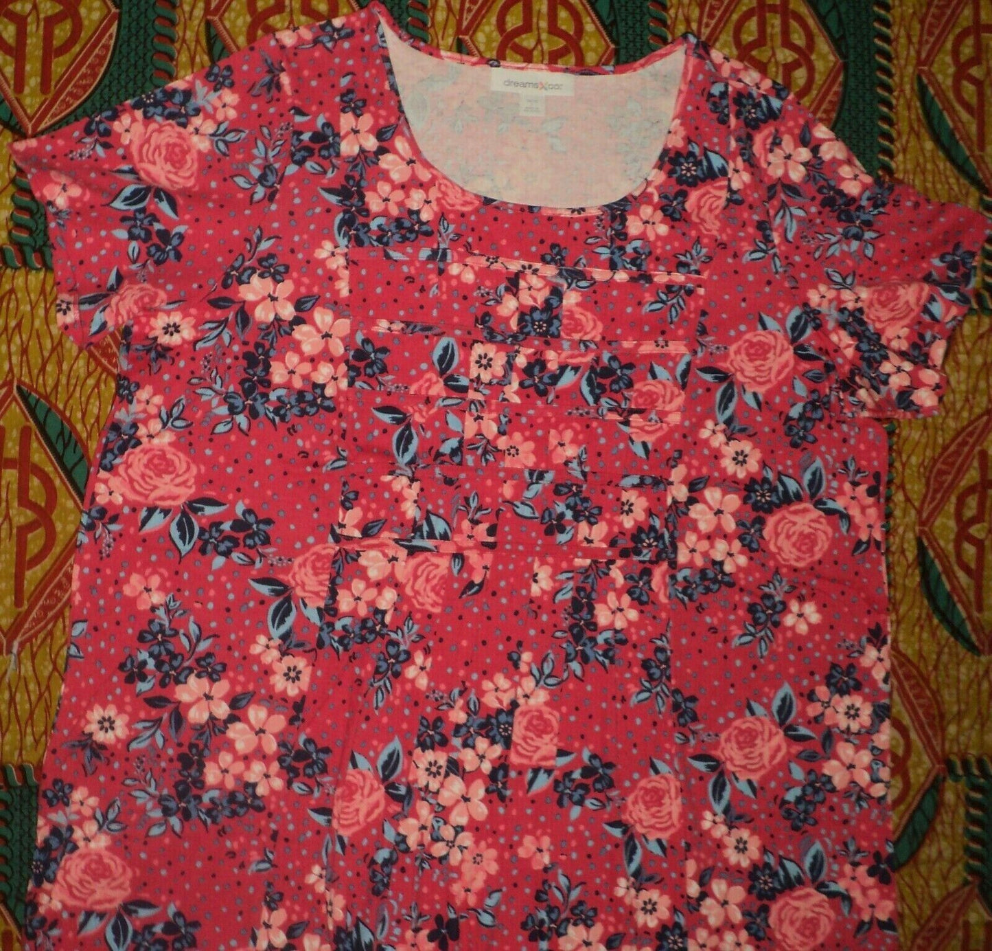 Dreams & Co. Plus Size Radiant Pink Flowers Pintucked Lounger Size 3X(30/32)