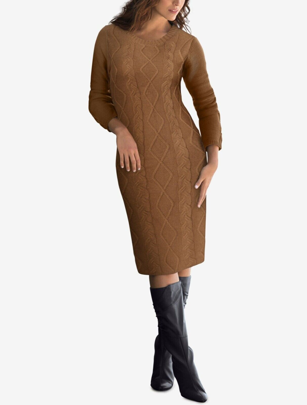 Jessica London Plus size New Sage Cable Knit Long Sleeves Sweater Dress Sz 38/40