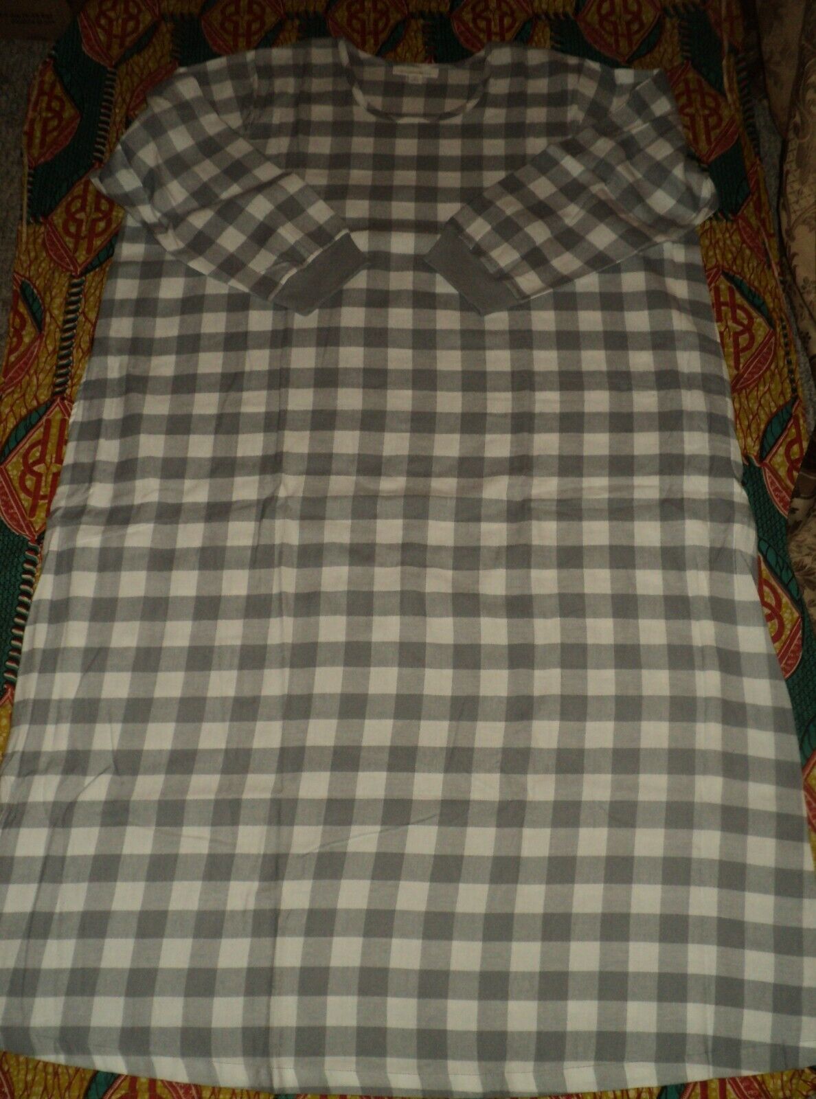 Dreams & Co. Plus Size Grey Buffalo Check Cotton Flannel Lounger Size 1X(22/24)