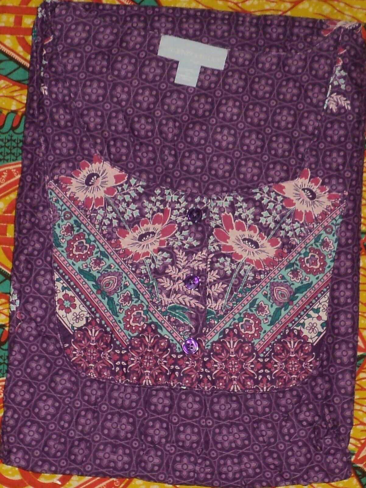 Only Necessities Plus Size Plum Burst Sleeveless Bib Long Lounger Size L(18/20)