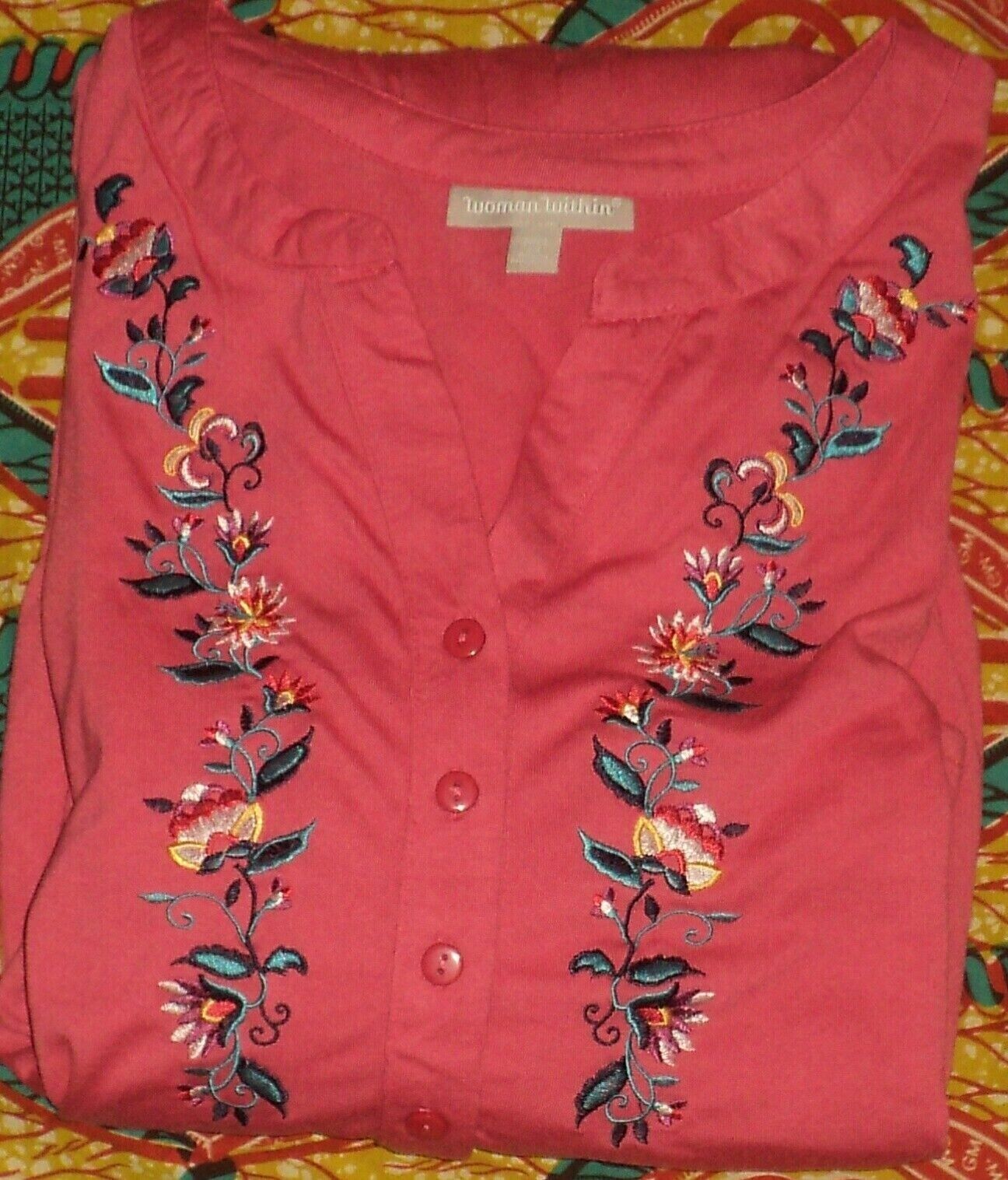 Woman Within Plus Size Rose Pink Embroidered Front Tiered Henley Dress Size 2X