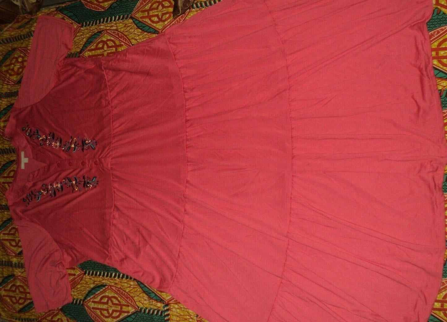 Woman Within Plus Size Rose Pink Embroidered Front Tiered Henley Dress Size 2X