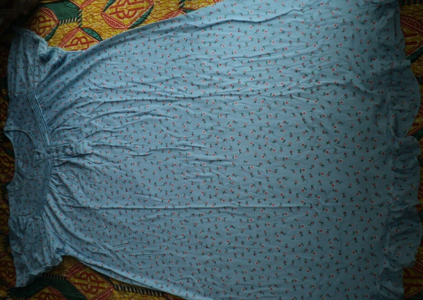 Dreams & Co. Plus Size Petite Sky Blue Ditsy Long Cotton Knit Nightgown Size 1X