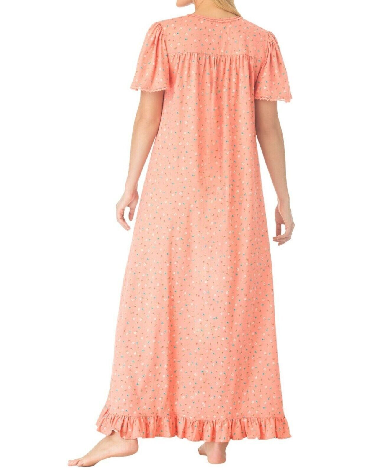 Dreams & Co. Plus Size Petite Sky Blue Ditsy Long Cotton Knit Nightgown Size 1X