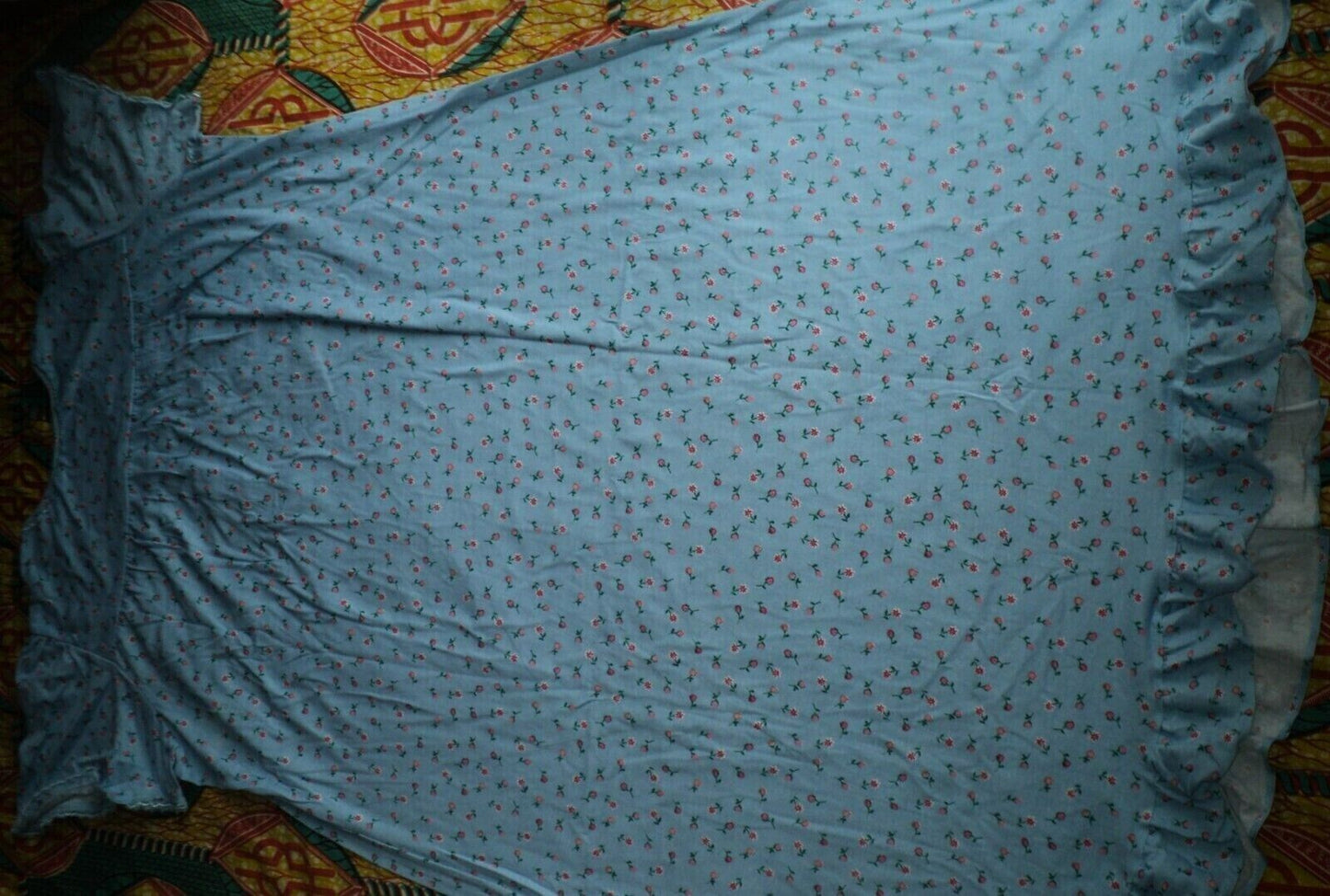 Dreams & Co. Plus Size Petite Sky Blue Ditsy Long Cotton Knit Nightgown Size 1X