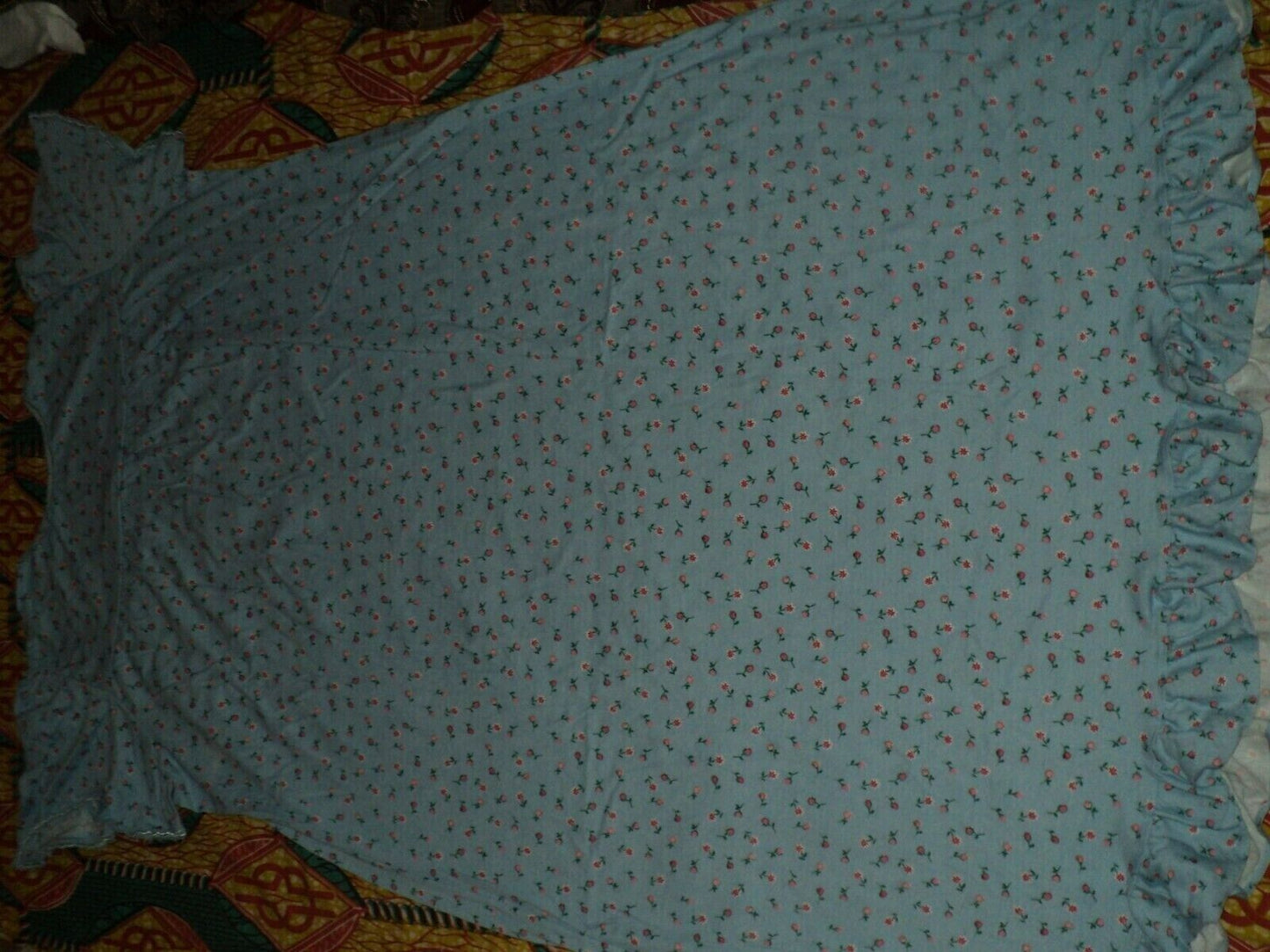 Dreams & Co. Plus Size Petite Sky Blue Ditsy Long Cotton Knit Nightgown Size 1X