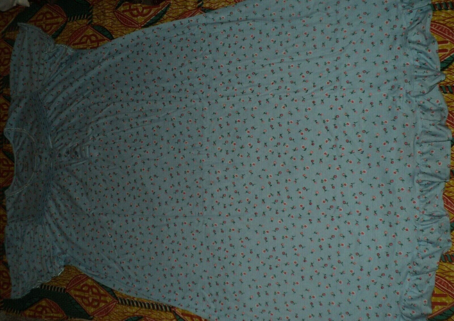 Dreams & Co. Plus Size Petite Sky Blue Ditsy Long Cotton Knit Nightgown Size 1X