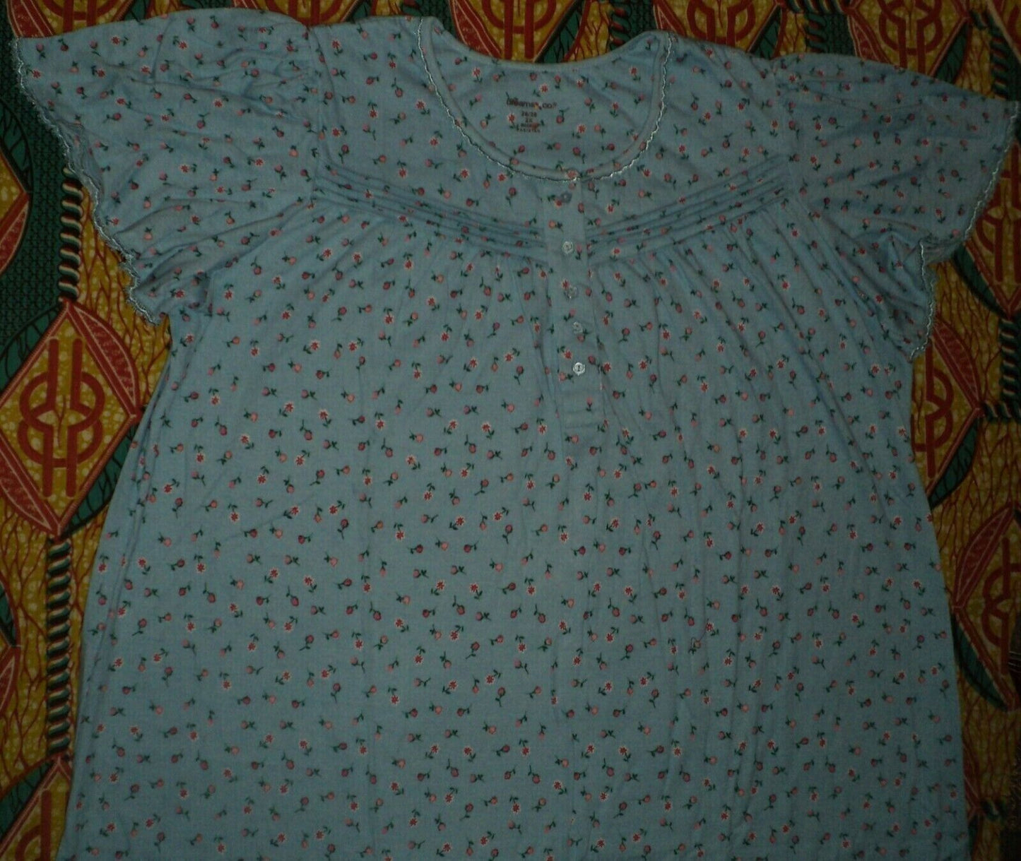 Dreams & Co. Plus Size Petite Sky Blue Ditsy Long Cotton Knit Nightgown Size 1X