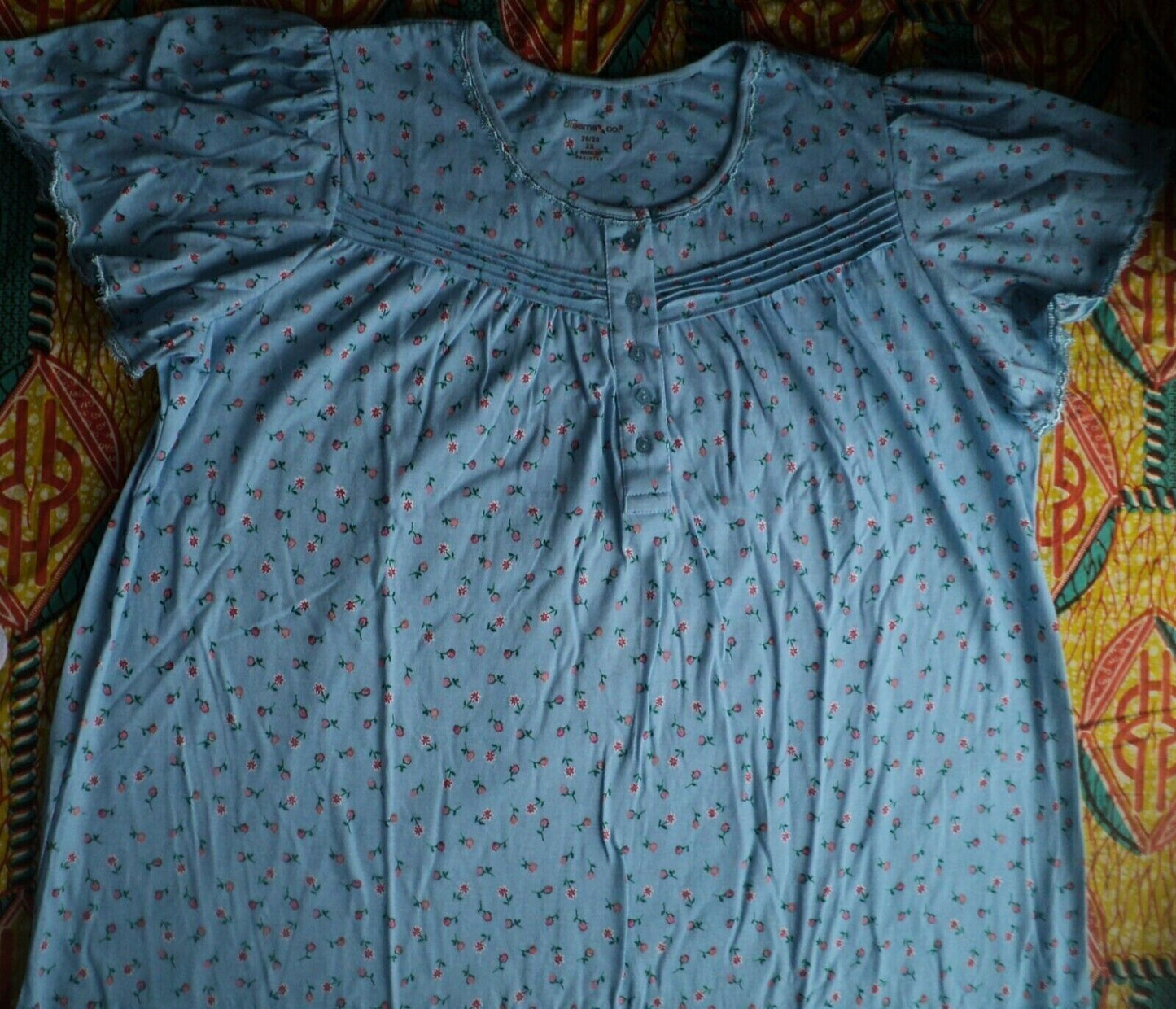 Dreams & Co. Plus Size Petite Sky Blue Ditsy Long Cotton Knit Nightgown Size 1X