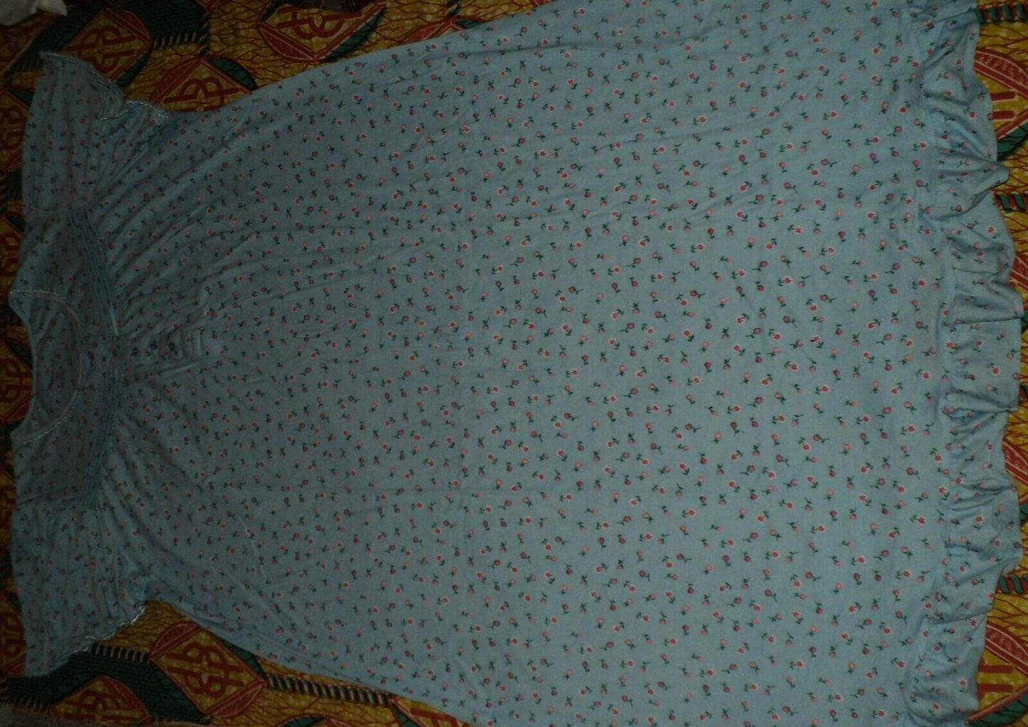 Dreams & Co. Plus Size Petite Sky Blue Ditsy Long Cotton Knit Nightgown Size 2X
