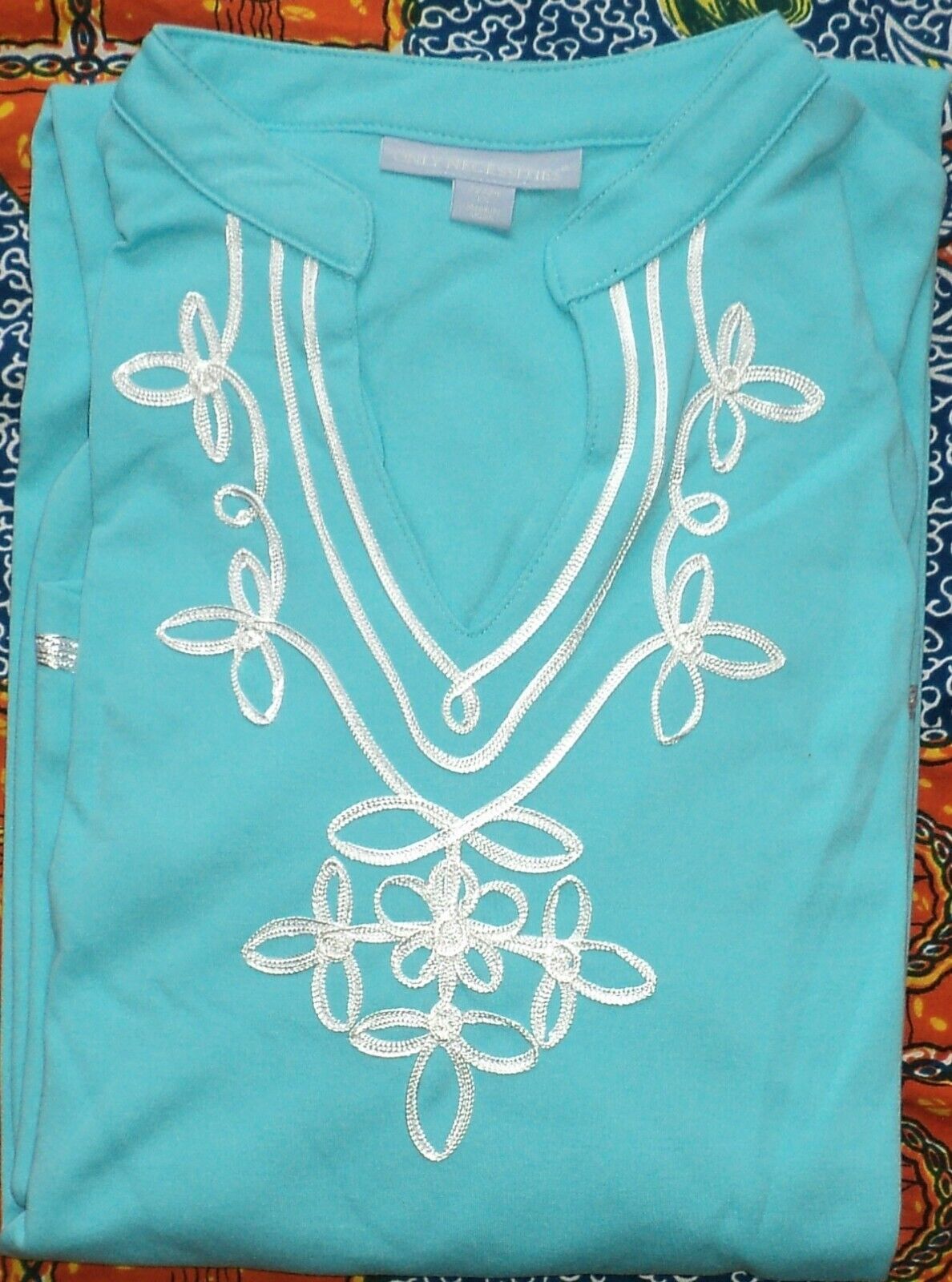 Only Necessities Plus Size Caribbean Blue Embellished Knit Lounger Size 1X-22/24