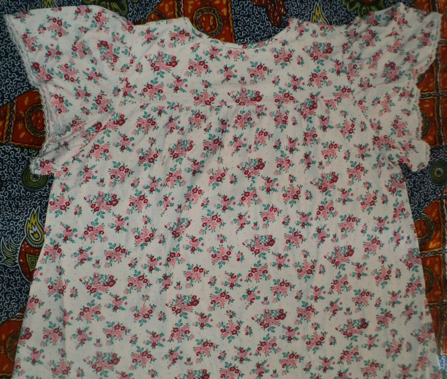 Dreams & Co. Plus Size White Multi Long Cotton Knit Nightgown Size 4X(34/36)