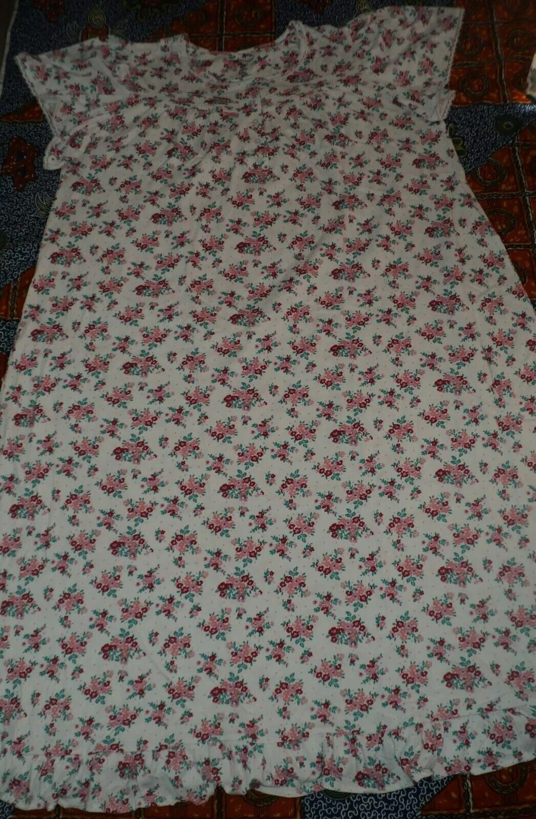 Dreams & Co. Plus Size White Multi Long Cotton Knit Nightgown Size 4X(34/36)