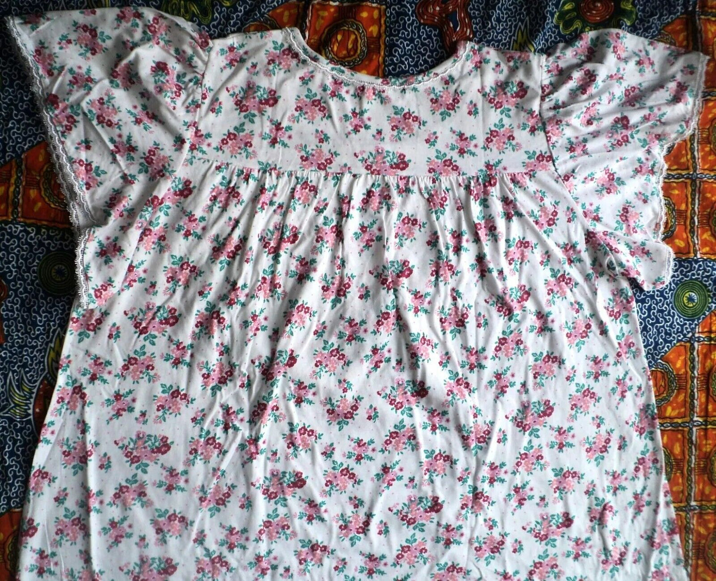 Dreams & Co. Plus Size White Multi Long Cotton Knit Nightgown Size 4X(34/36)