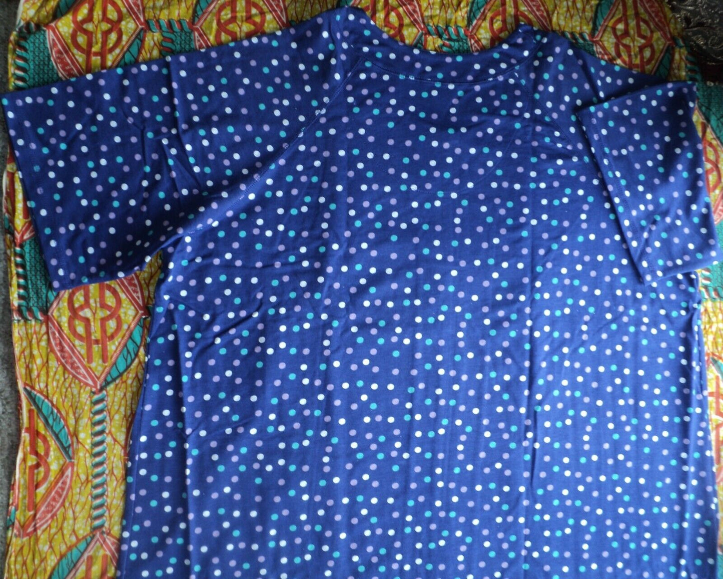 Dreams & Co. Plus Size Ultra Blue Multi Short Sleeves Long Zip-Front Robe Sz L