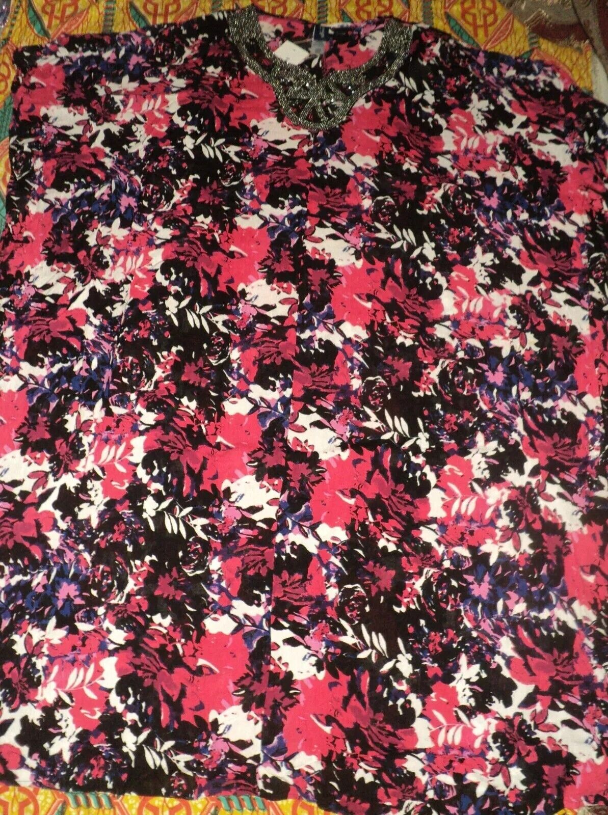 Swimsuits For All Plus Size Pink Floral Long Embroidered Caftan Cover Up 30/32
