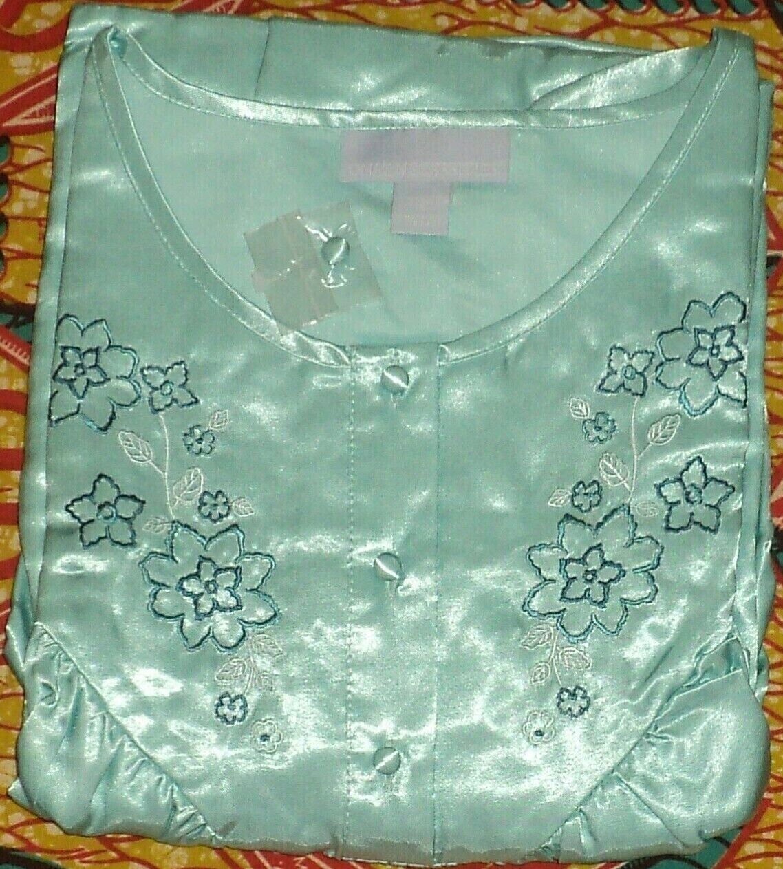 Only Necessities Plus Size Pale Ocean Brushed Back Satin Nightgown Size 5X-38/40