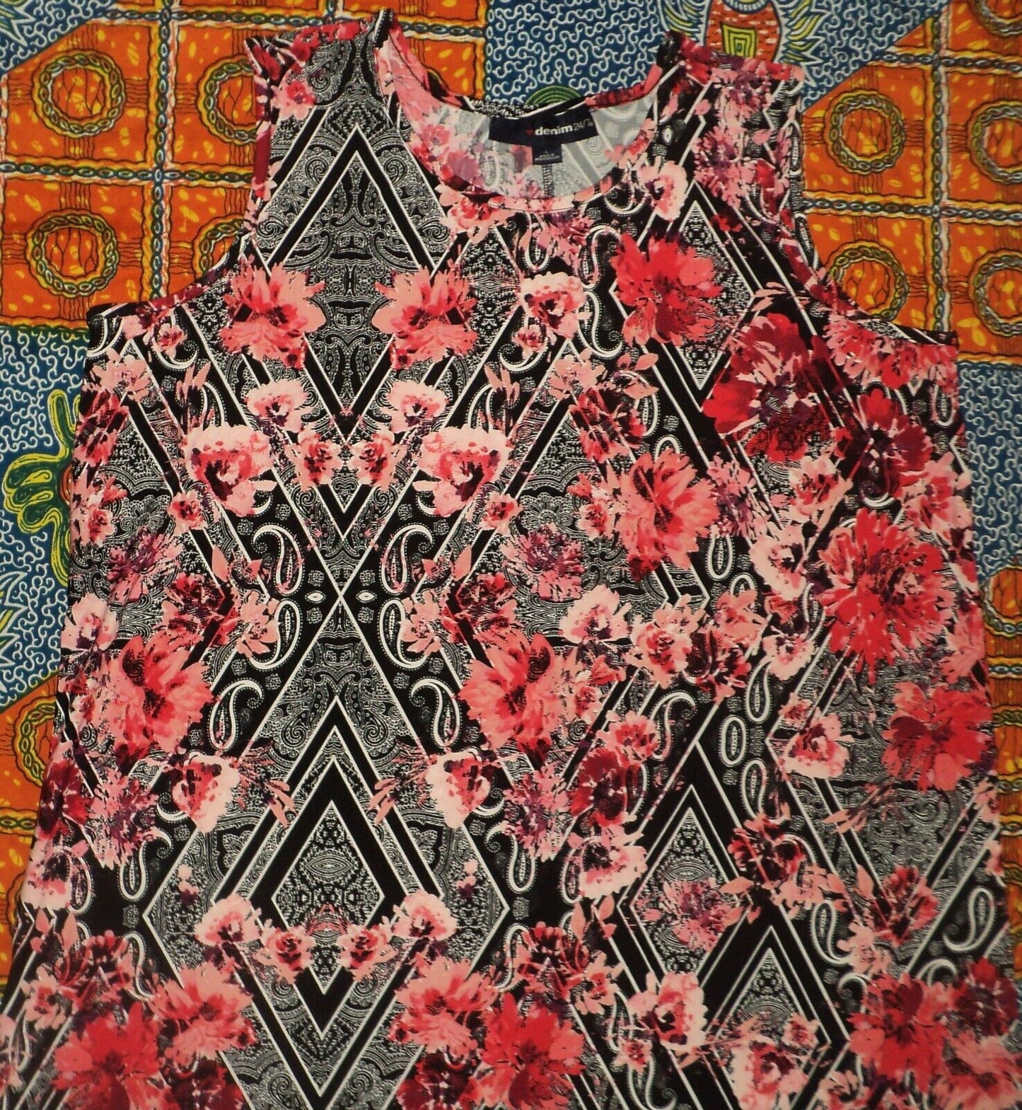 Denim 24/7 Plus Size Floral Paisley Ultra Smooth Print Maxi Dress Size L(18/20)