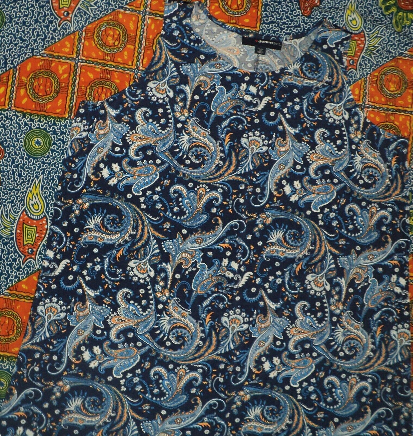 Denim 24/7 Plus Size Navy Folklore Ultra Smooth Print Maxi Dress Size 1X(22/24)