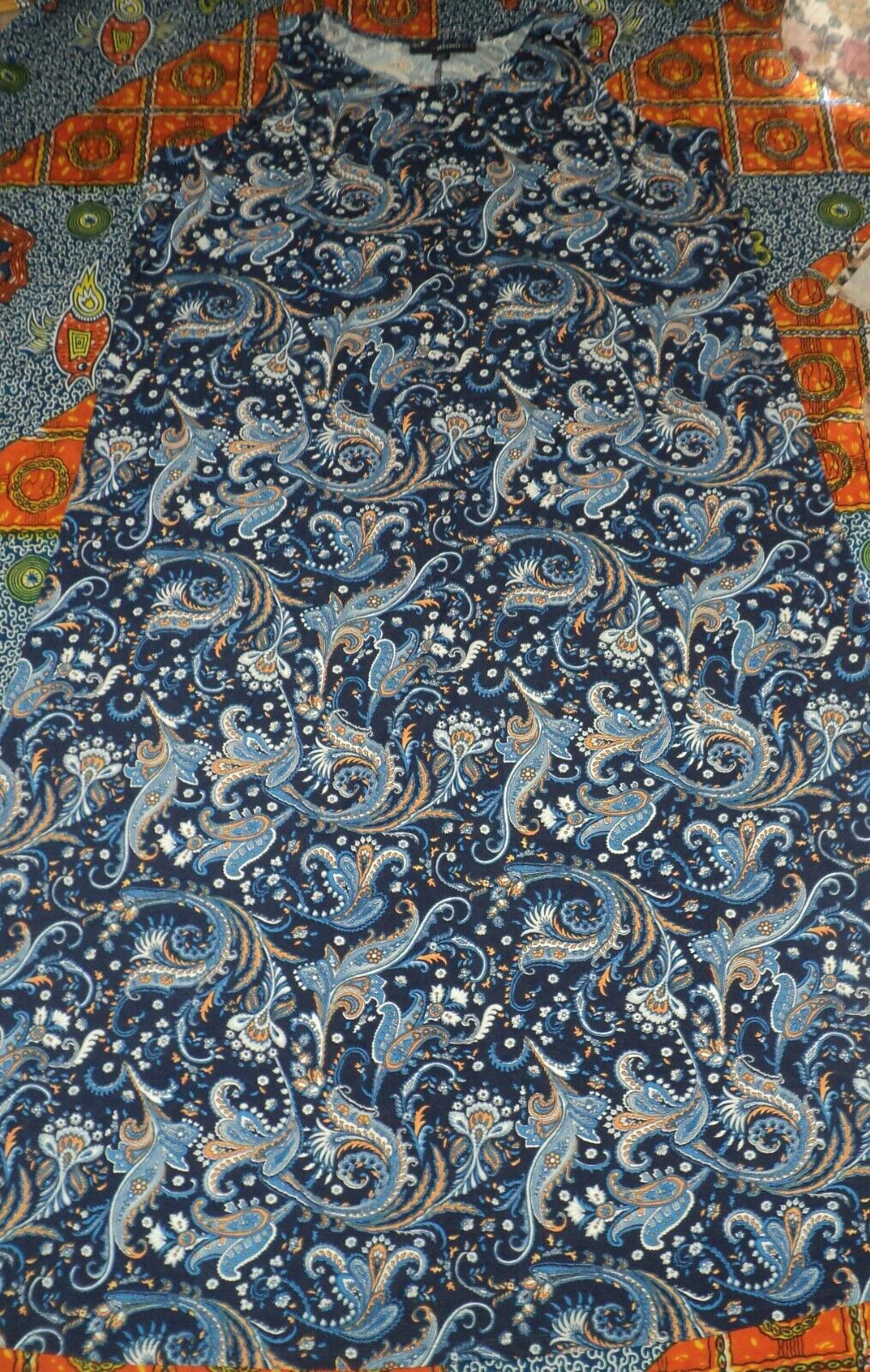 Denim 24/7 Plus Size Petite Navy Folklore Ultra Smooth Print Maxi Dress Size 3X