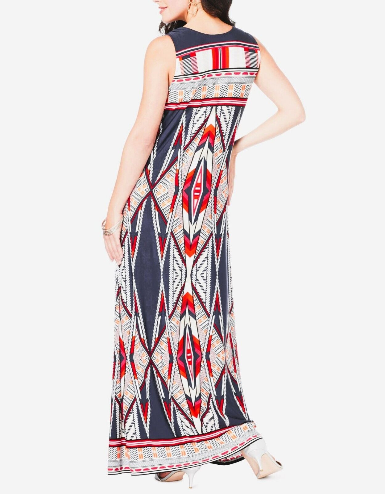 Denim 24/7 Plus Size Petite Navy Folklore Ultra Smooth Print Maxi Dress Size 3X