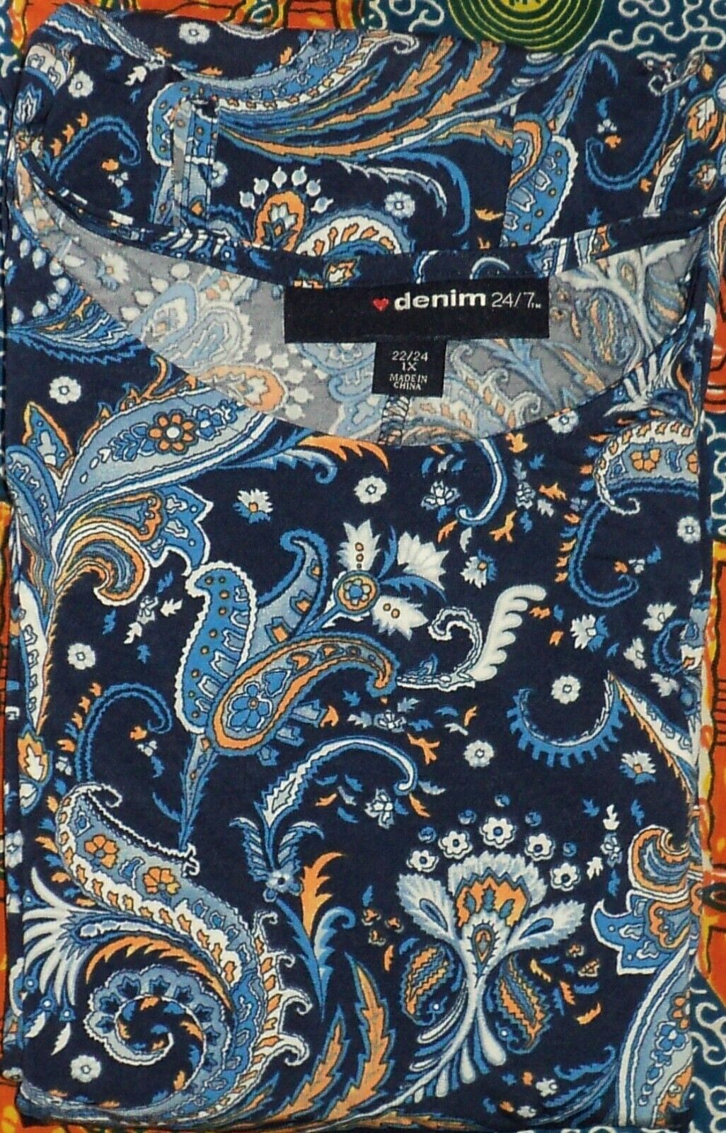 Denim 24/7 Plus Size Petite Navy Folklore Ultra Smooth Print Maxi Dress Size 3X