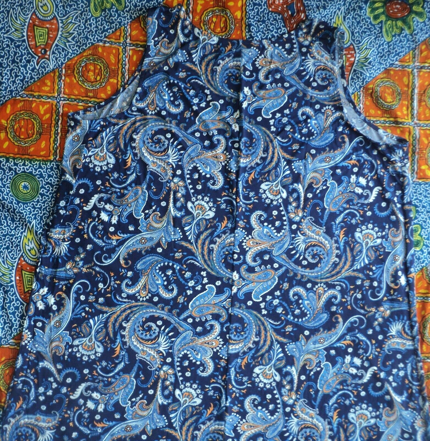 Denim 24/7 Plus Size Petite Navy Folklore Ultra Smooth Print Maxi Dress Size 3X