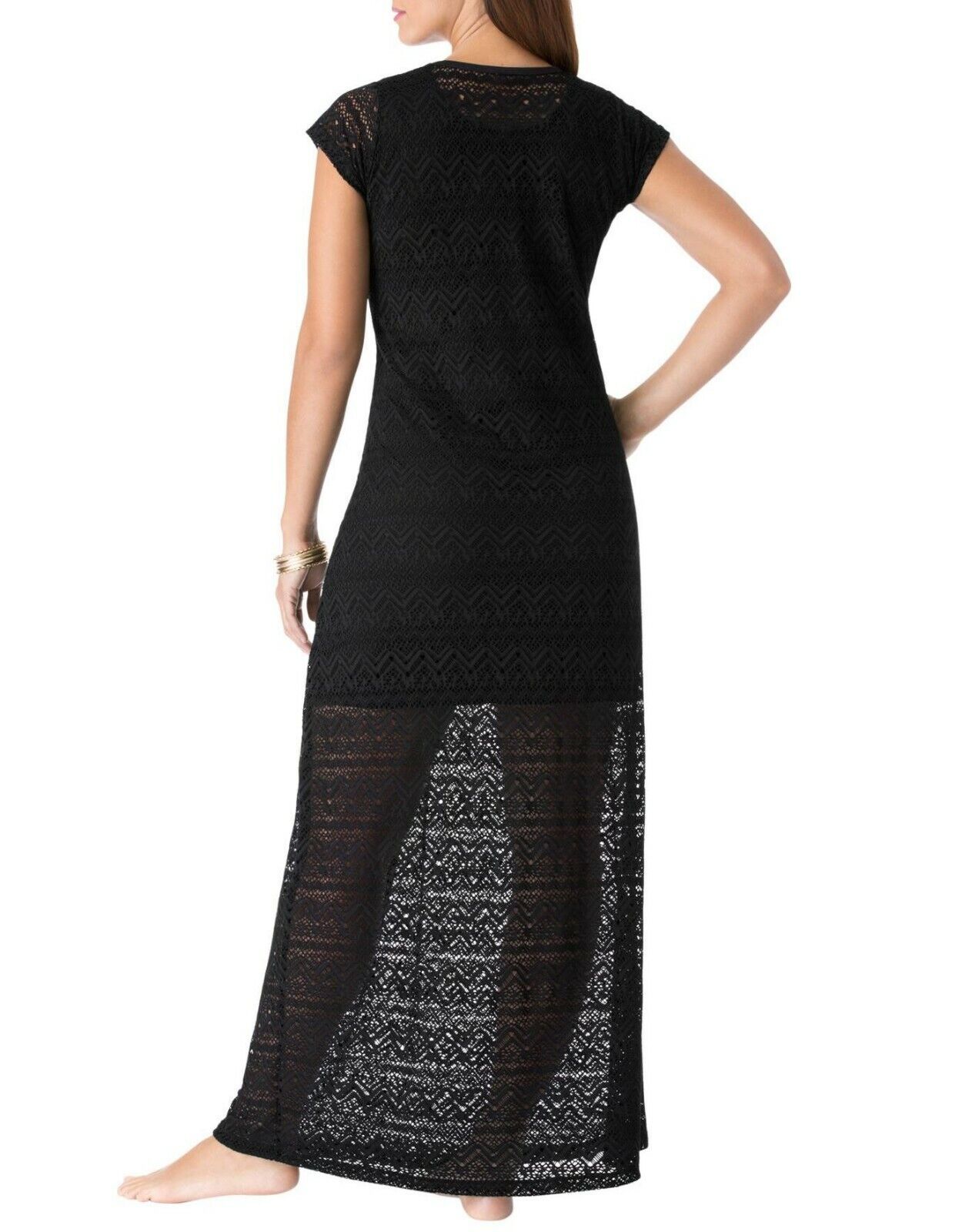 Swim 365 Plus Size Black Long Cap-Sleeves Lace Maxi Cover-up Size 22