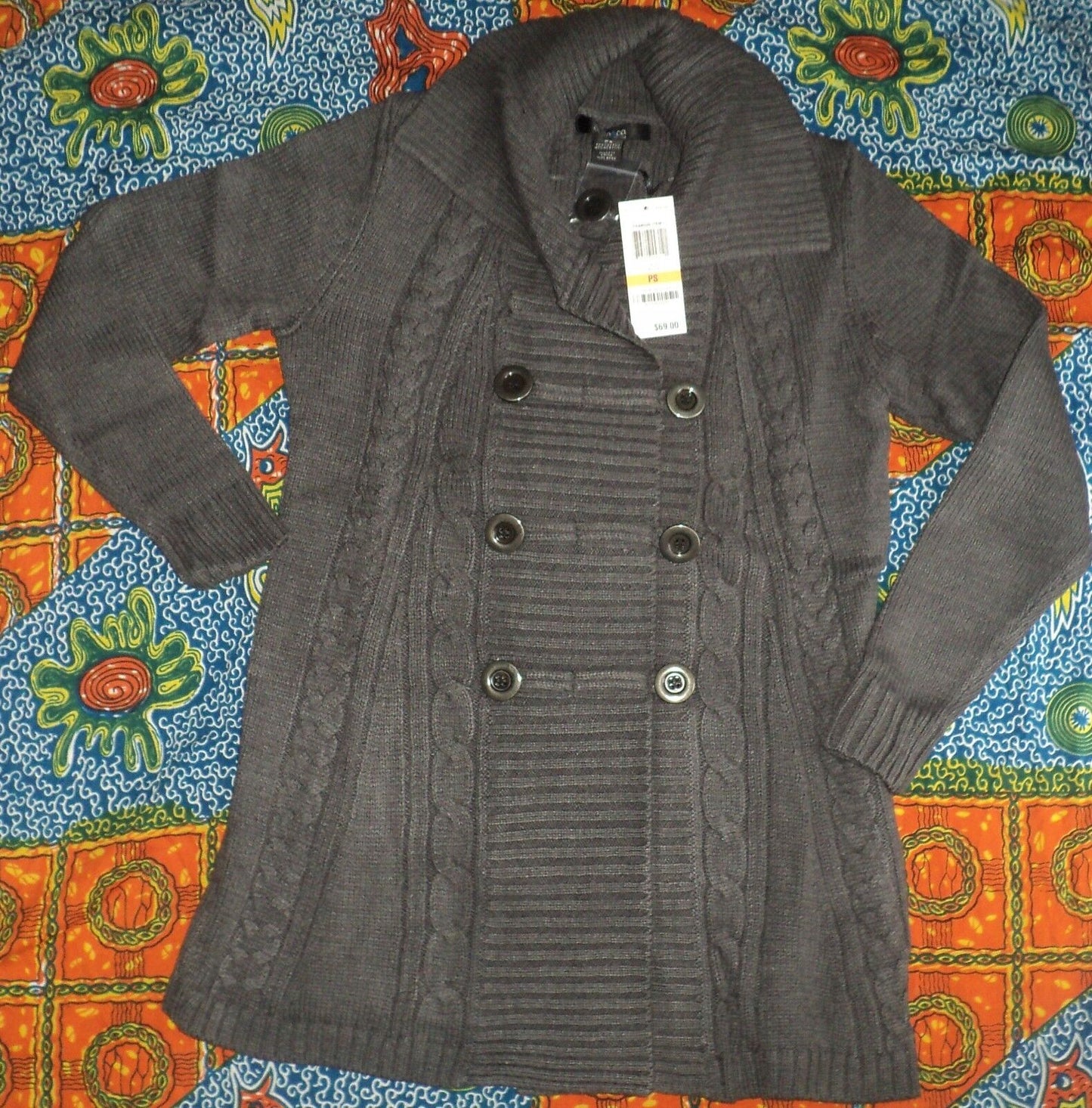 Style & Co. Charcoal Long-Sleeve Cable-Knit Sweater Cardigan Size PXL