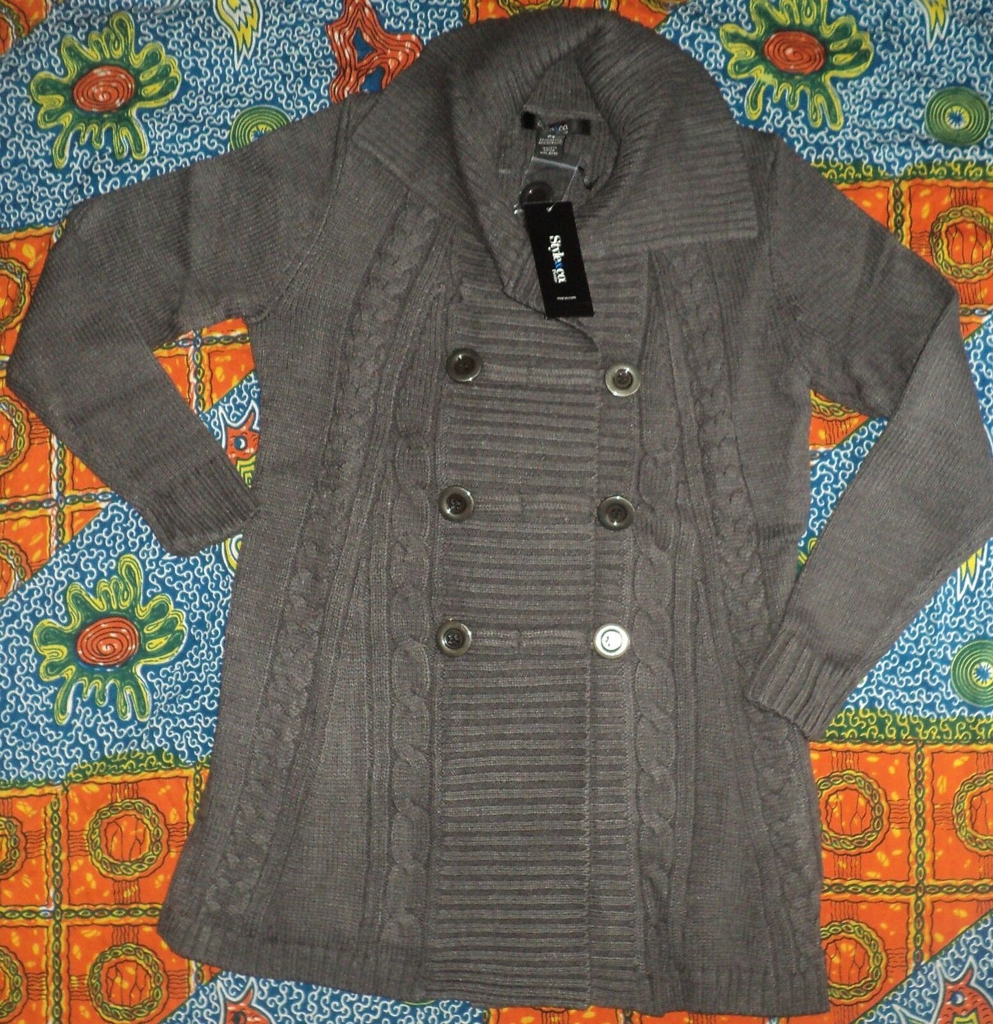 Style & Co. Charcoal Long-Sleeve Cable-Knit Sweater Cardigan Size PXL