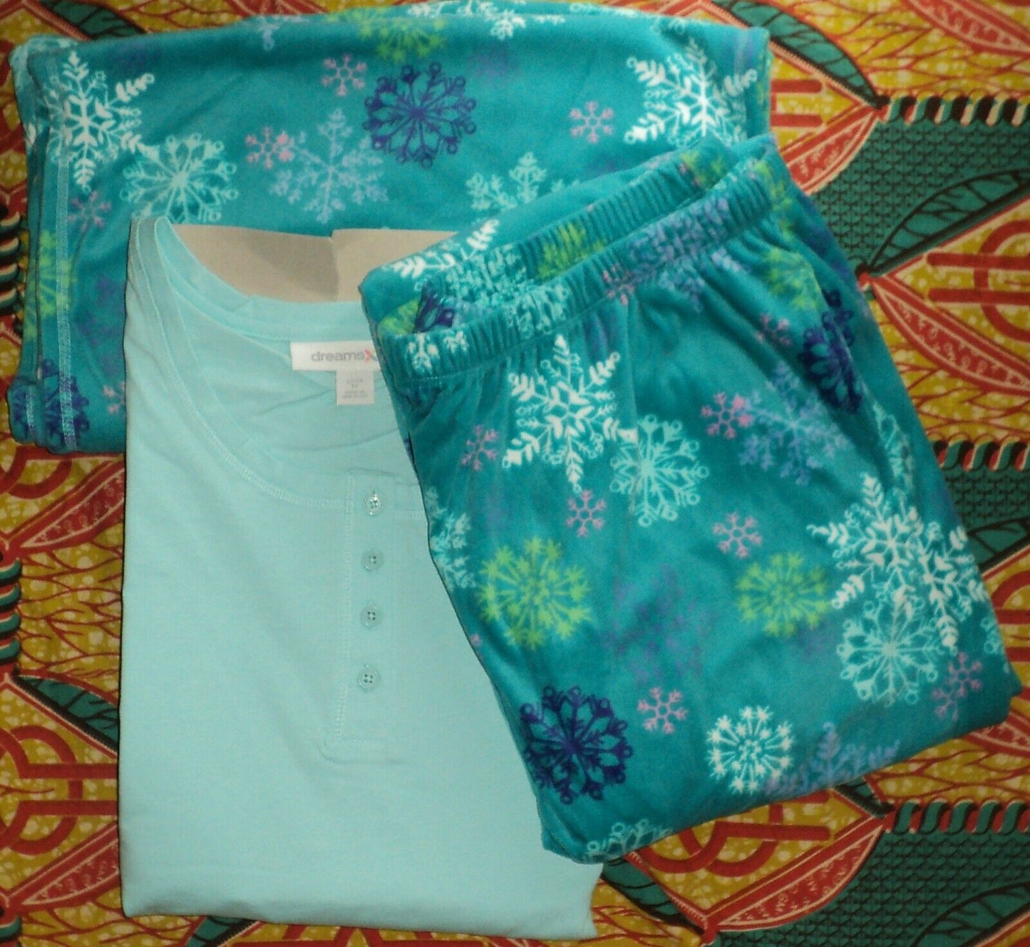 Dreams & Co. Plus Size Multi Snowflakes 3-Piece Pajama Set Size L(18/20)