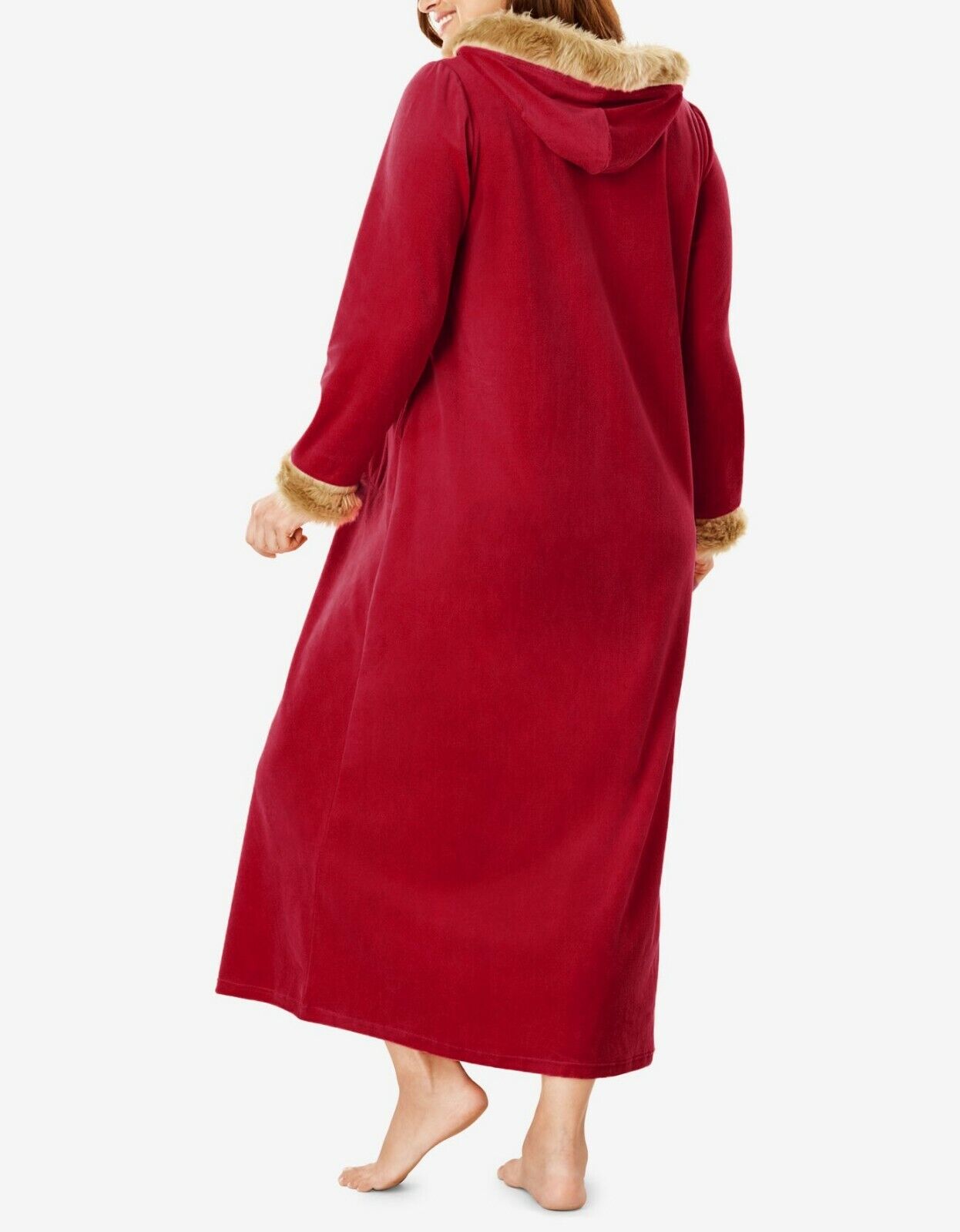 Dreams & Co. Plus Size Heather Grey Fur-Trimmed Hooded Robe Size 3X(30/32)