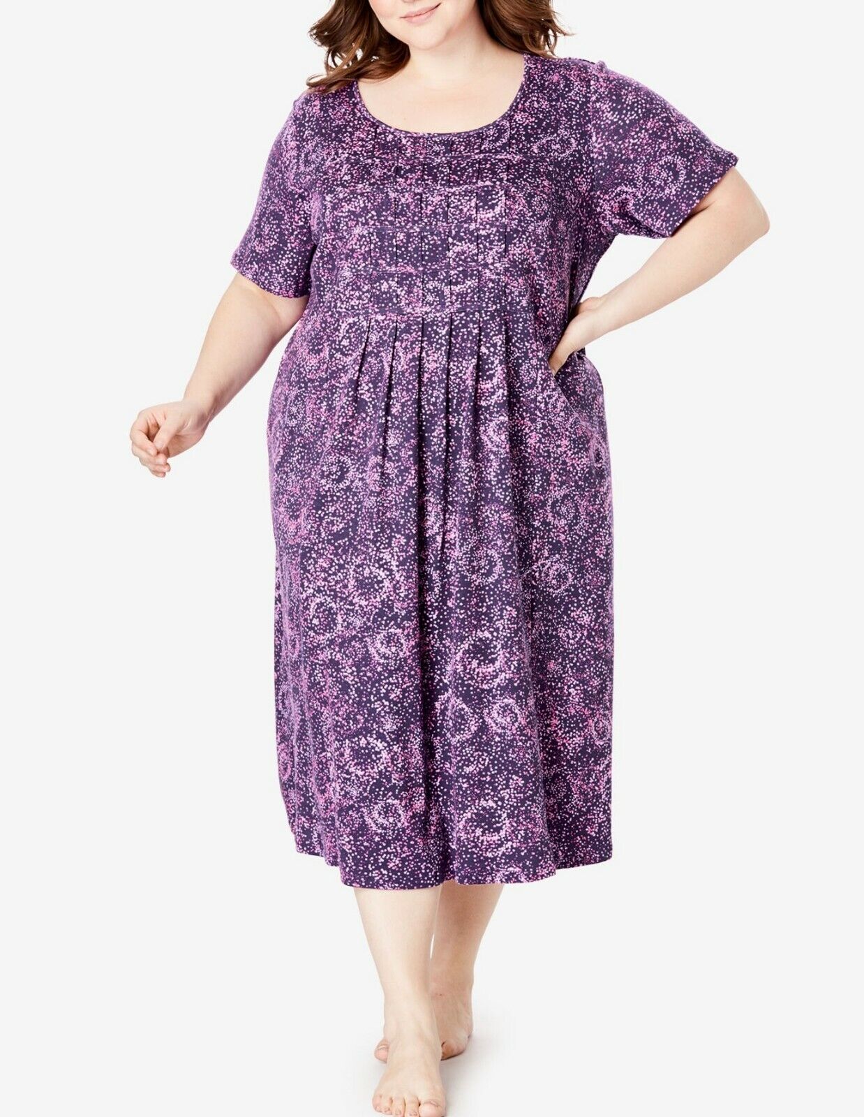 Dreams & Co. Plus Size Rich Violet Dot Pintucked Lounger Size 4X(34/36)