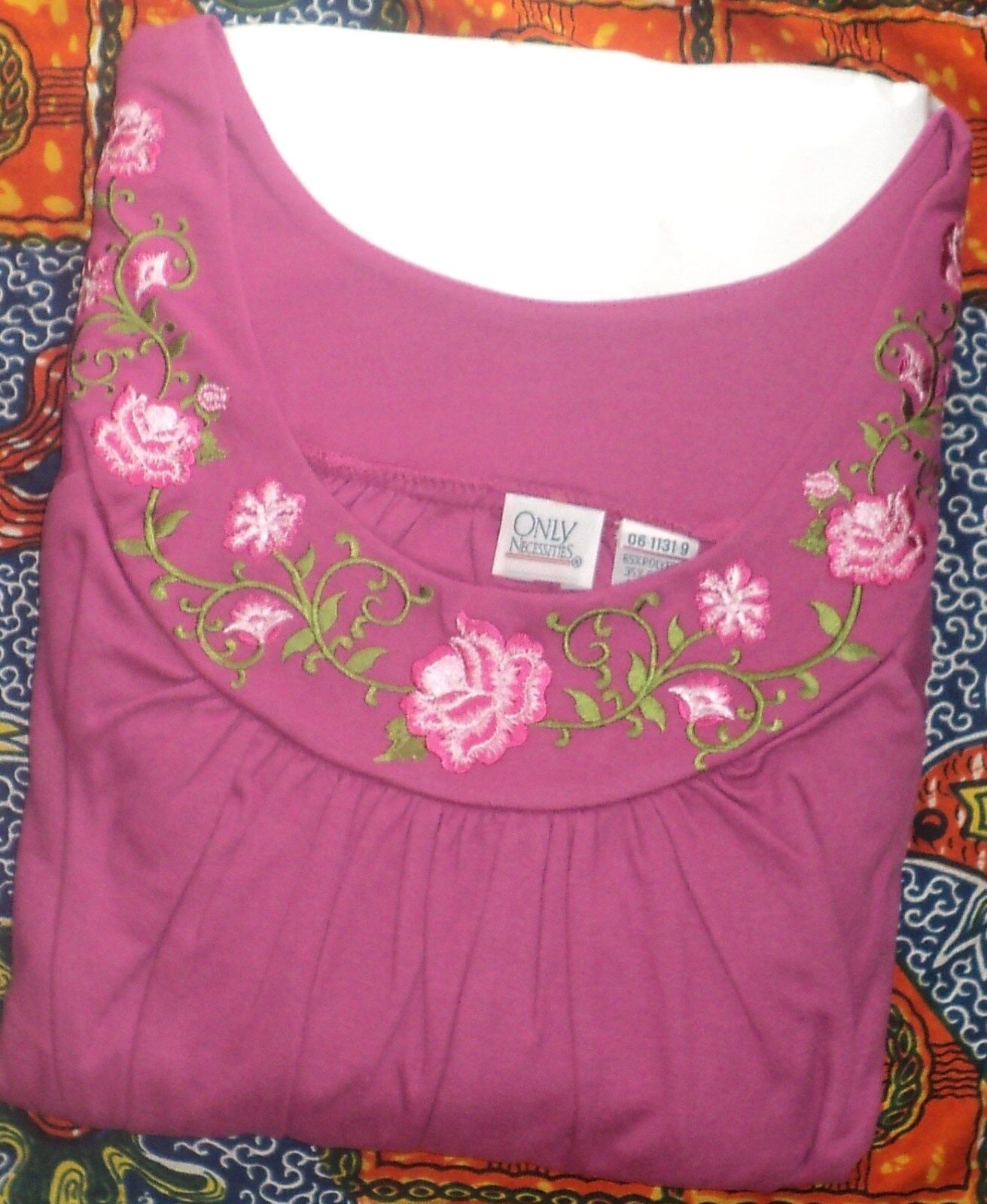 Only Necessities Plus Size Magenta Embroidered Flutter Sleeve Short Lounger 2X