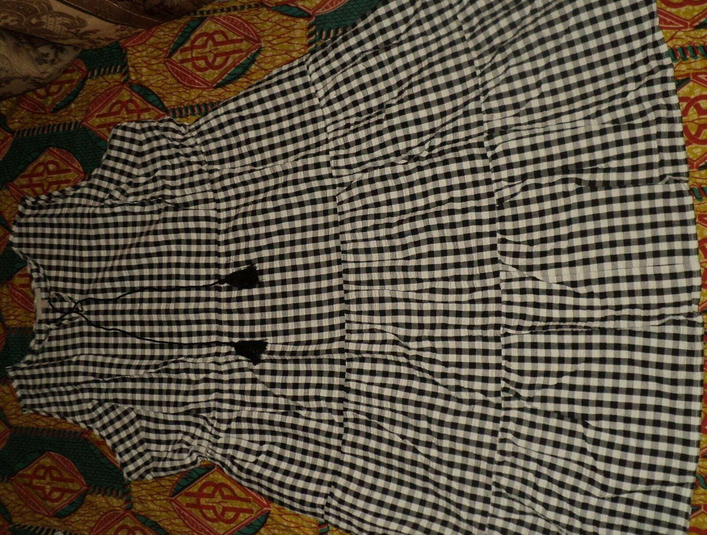 Woman Within Plus Size Black Gingham Sleeveless Tiered Seersucker Dress Size 28W