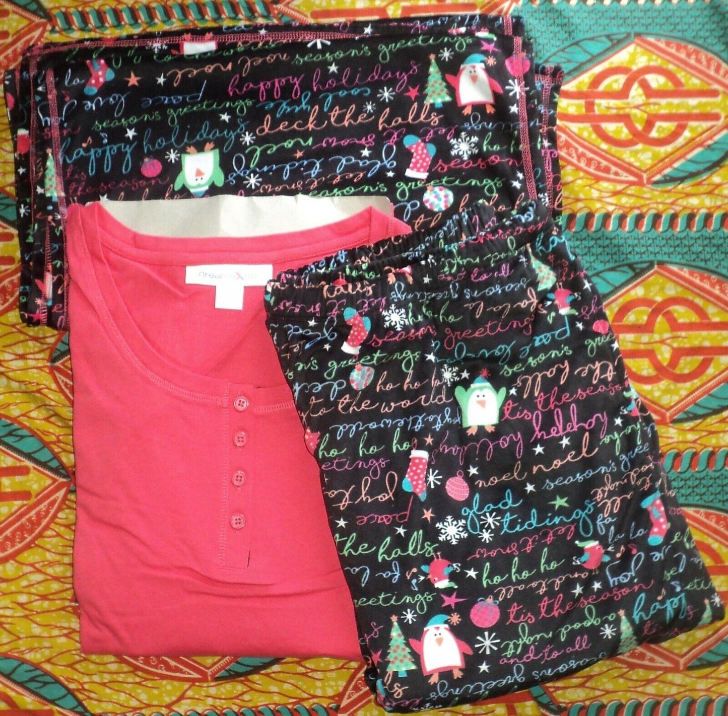 Dreams & Co. Plus Size Multi Penguin Print 3-Piece Pajama Set Size 1X(22/24)