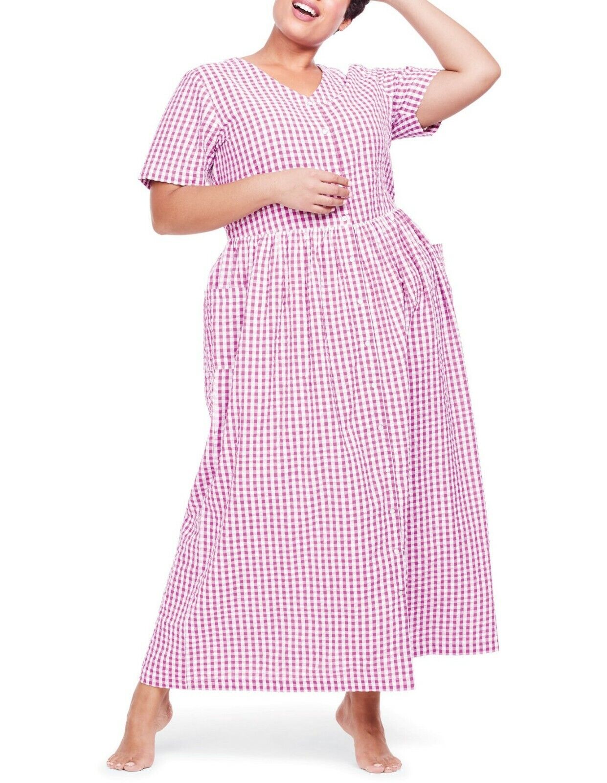 Only Necessities Plus Size Radiant Orchid Long Seersucker Snap-front Lounger 1X