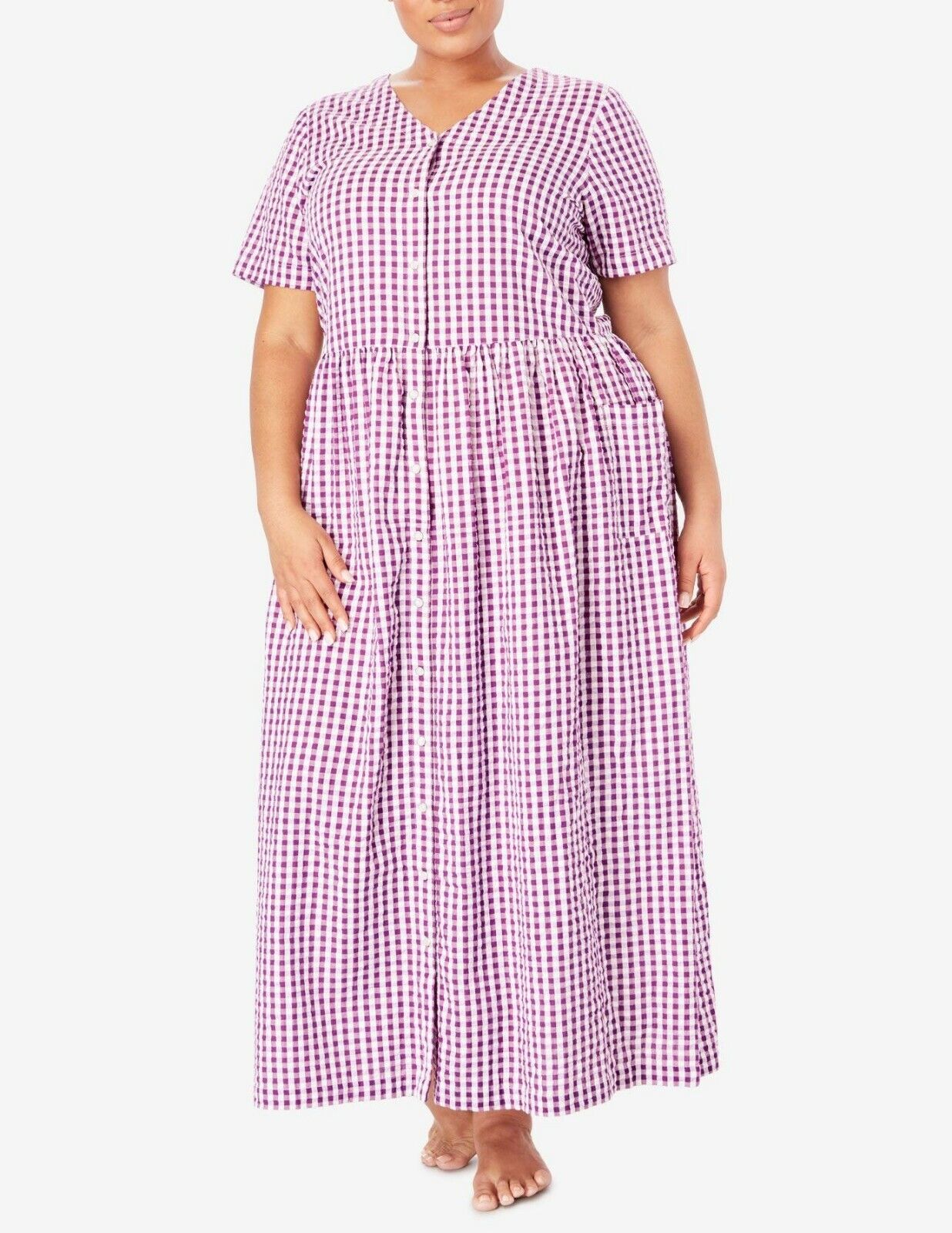 Only Necessities Plus Size Radiant Orchid Long Seersucker Snap-front Lounger 1X