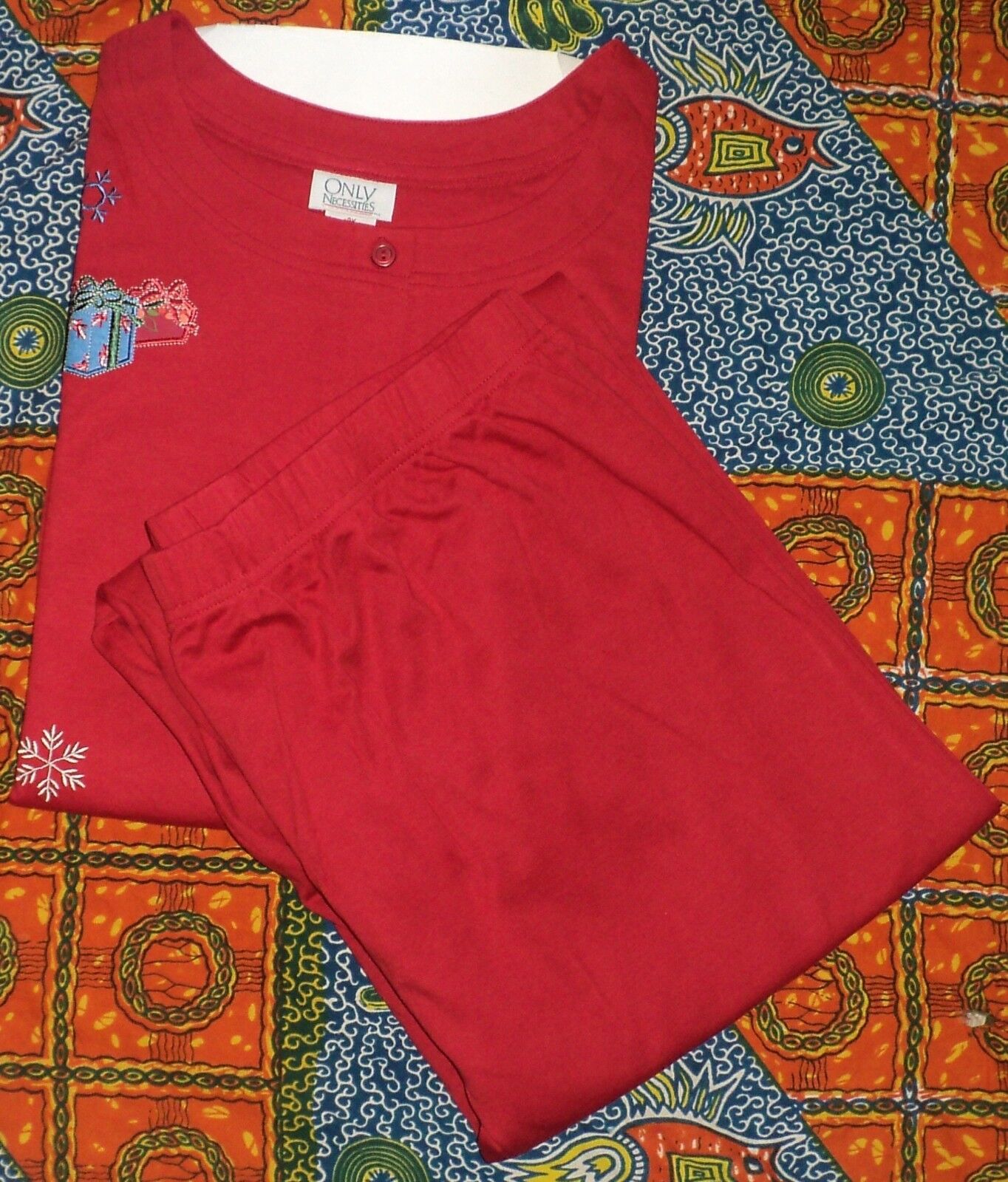 Only Necessities Plus Size Classic Red Winter-Theme 2PC Knit Pantset 3X(30W/32W)