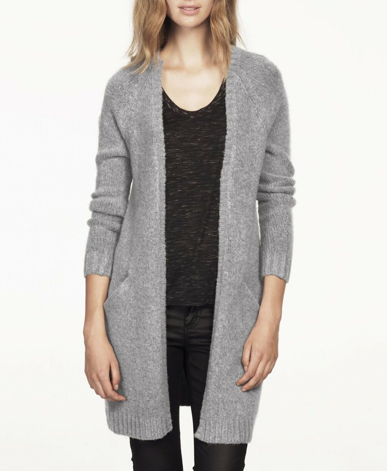 Ellos Plus Size Heather Grey Long Sleeves Open Front Pocket Cardigan Size 3X