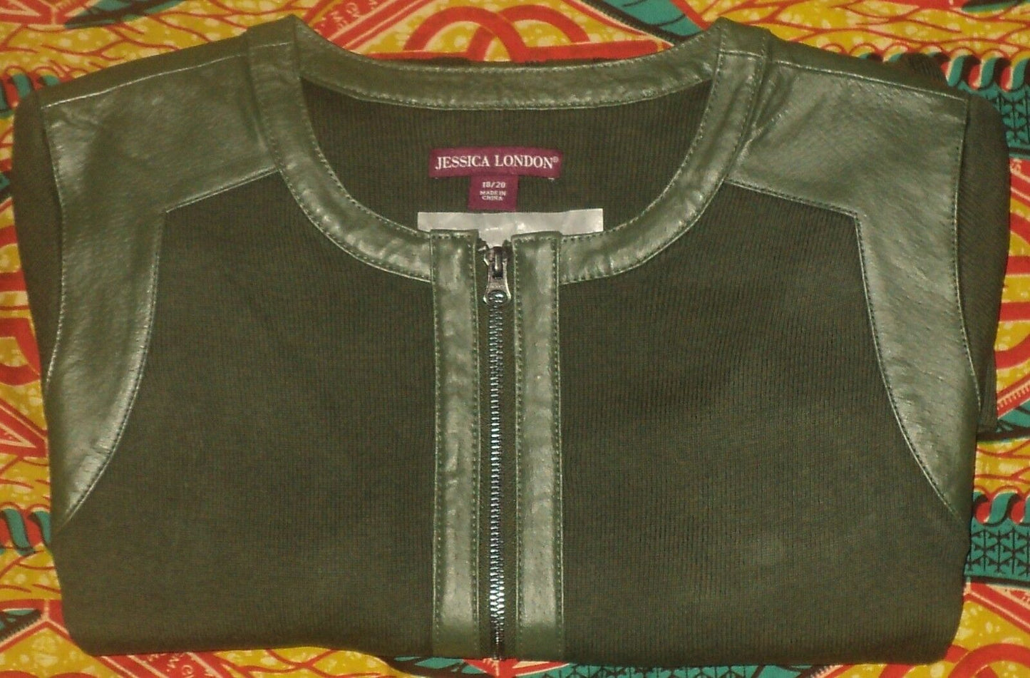 Jessica London Plus Size Forest Green Long Sleeve Leather-Trim Cardigan Sz 30/32