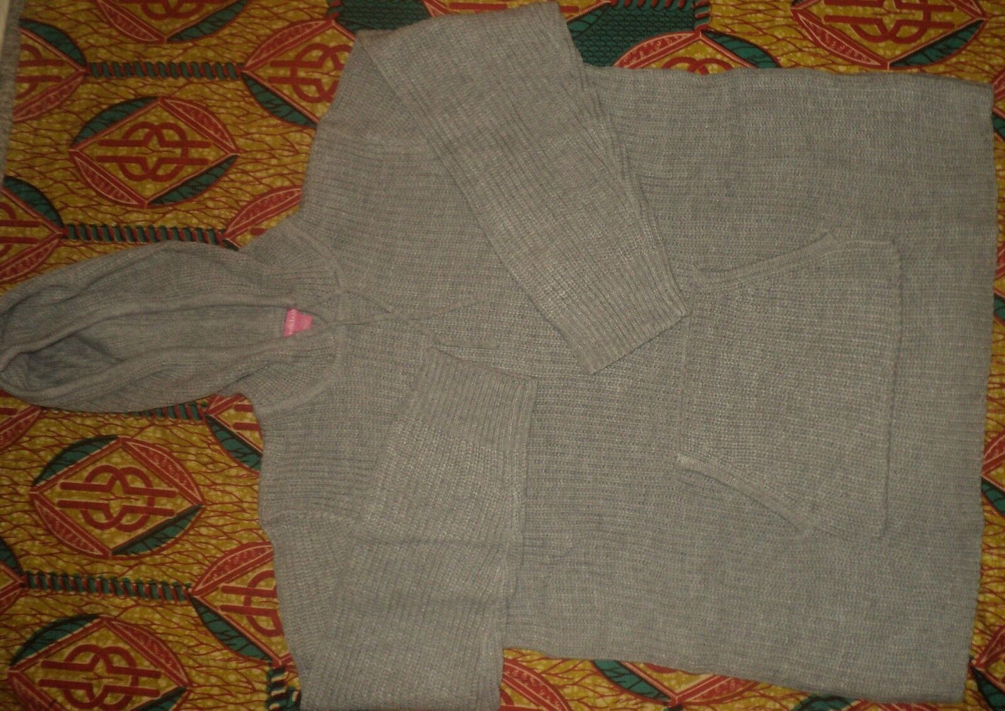 Woman Within Plus Size Heather Grey Hooded Pullover Shaker Stitch Sweater Sz 1X