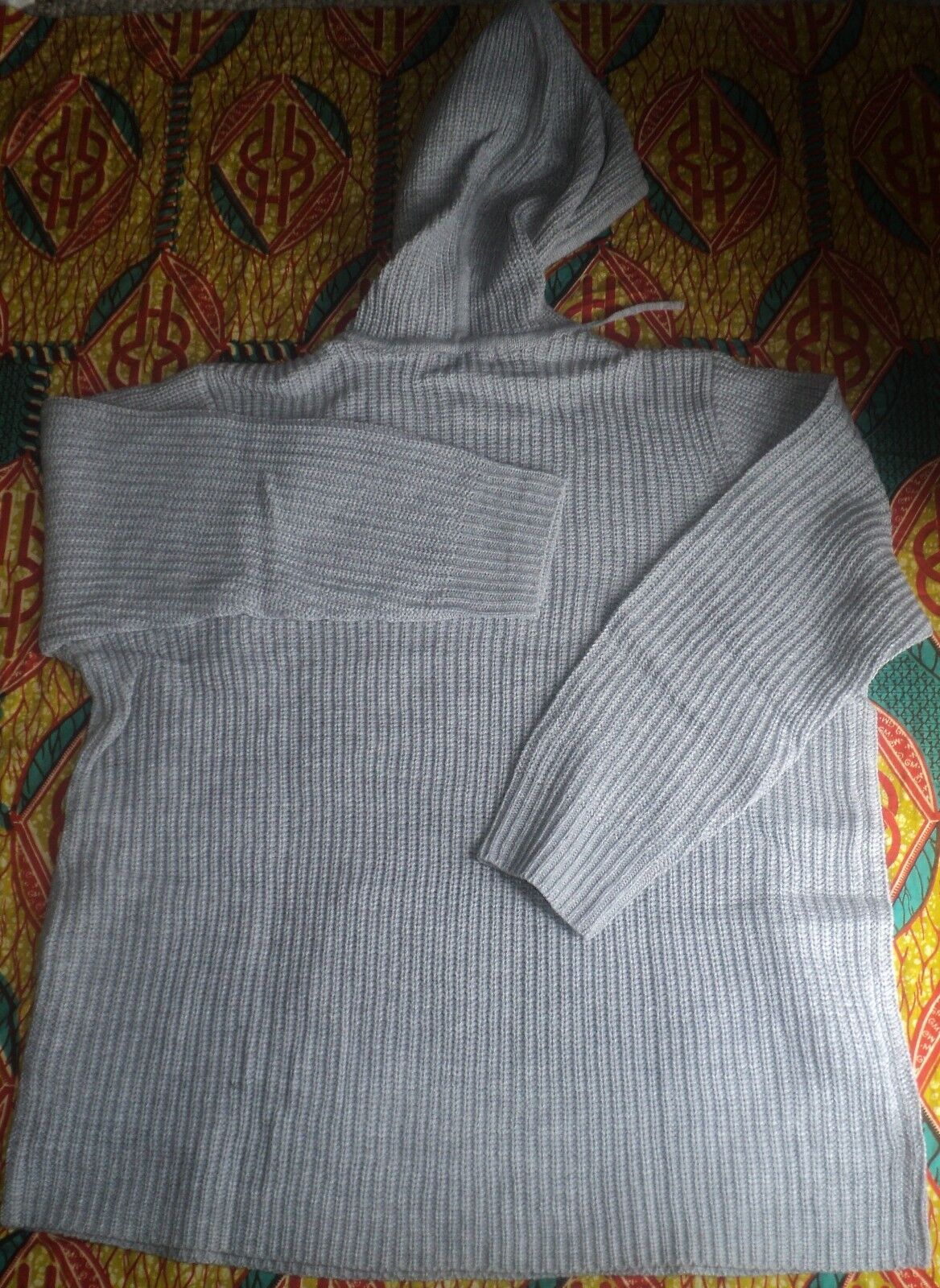 Woman Within Plus Size Heather Grey Hooded Pullover Shaker Stitch Sweater Sz 1X