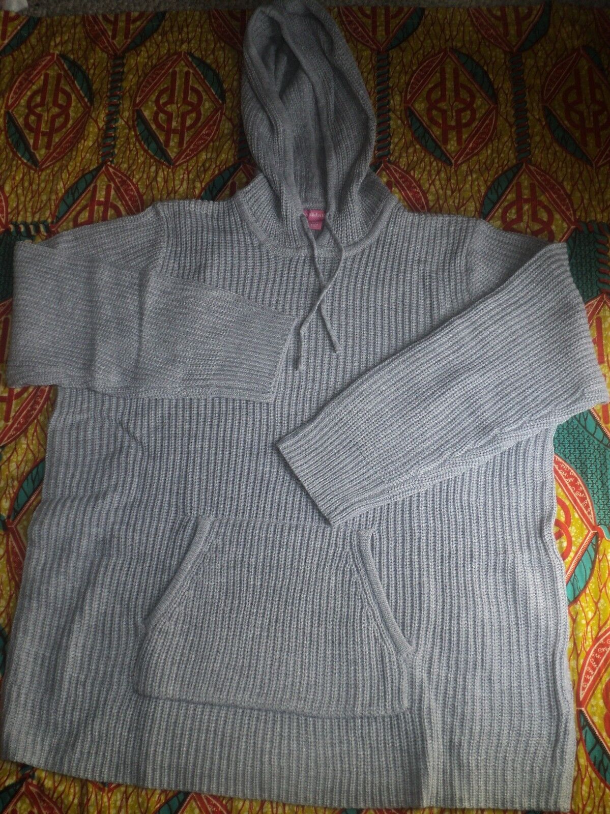 Woman Within Plus Size Heather Grey Hooded Pullover Shaker Stitch Sweater Sz 1X