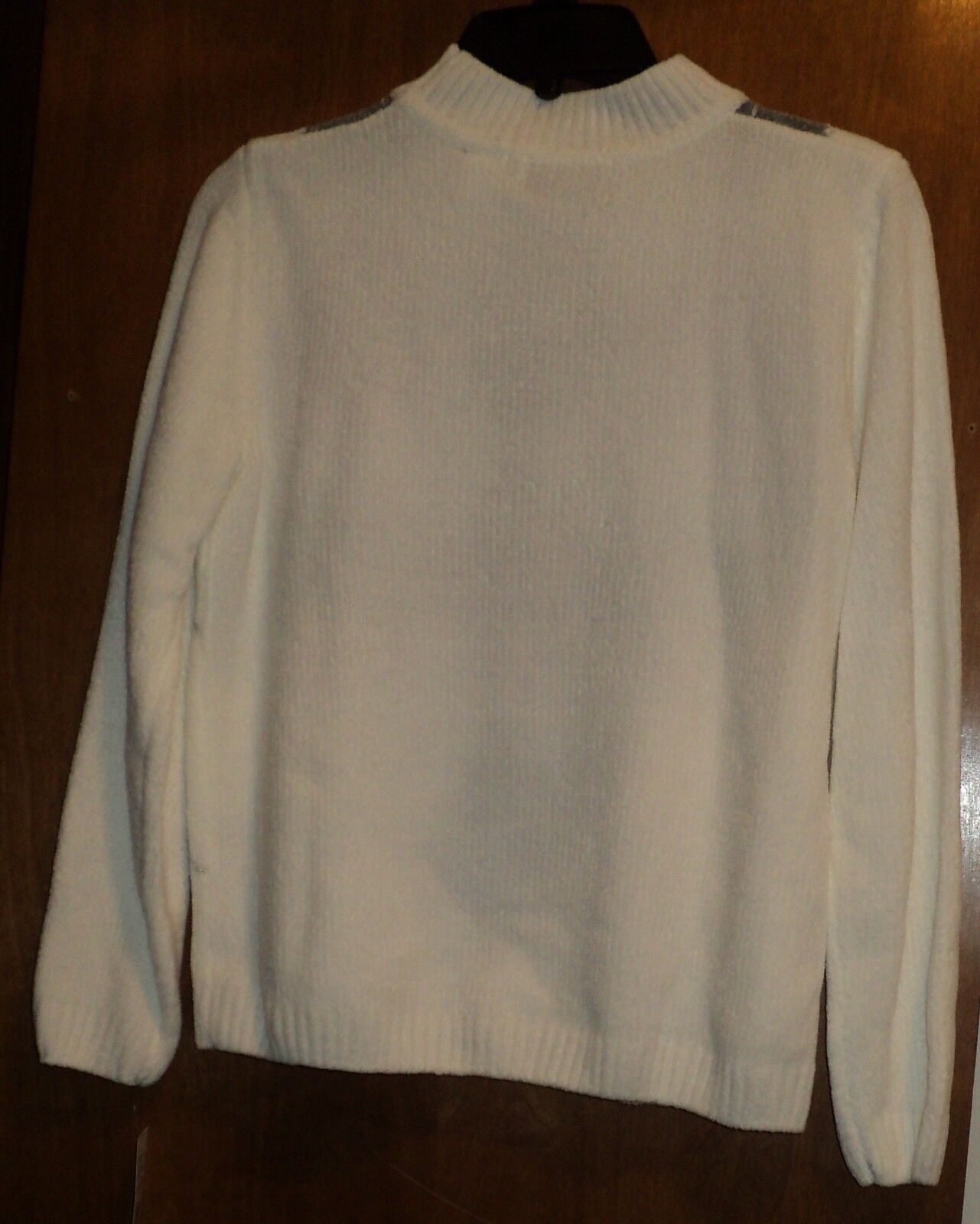 Alfred Dunner Glacier Lake Ivory Long Sleeves Argyle Chenille Sweater Size S